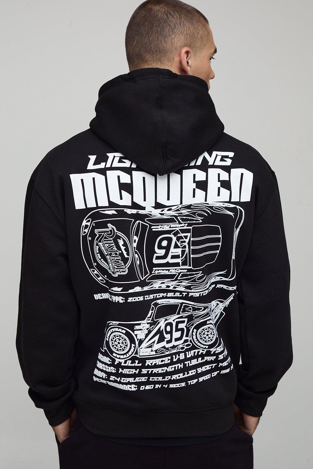Image of Black Oversized Disney Cars Lightning McQueen License Printed Hoodie, Nero