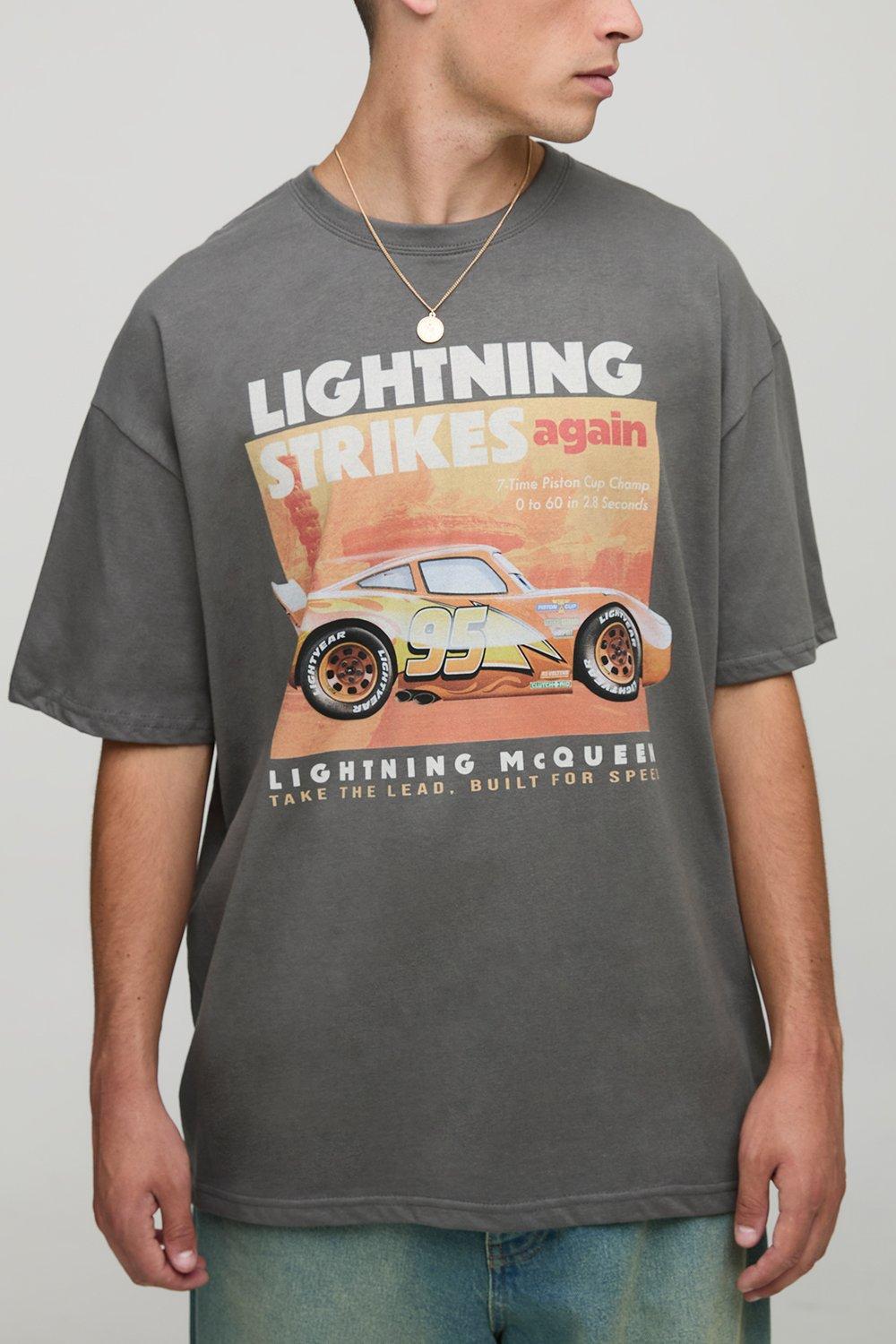 Image of Charcoal Oversized Disney Pixar Cars License Printed T-Shirt, Grigio