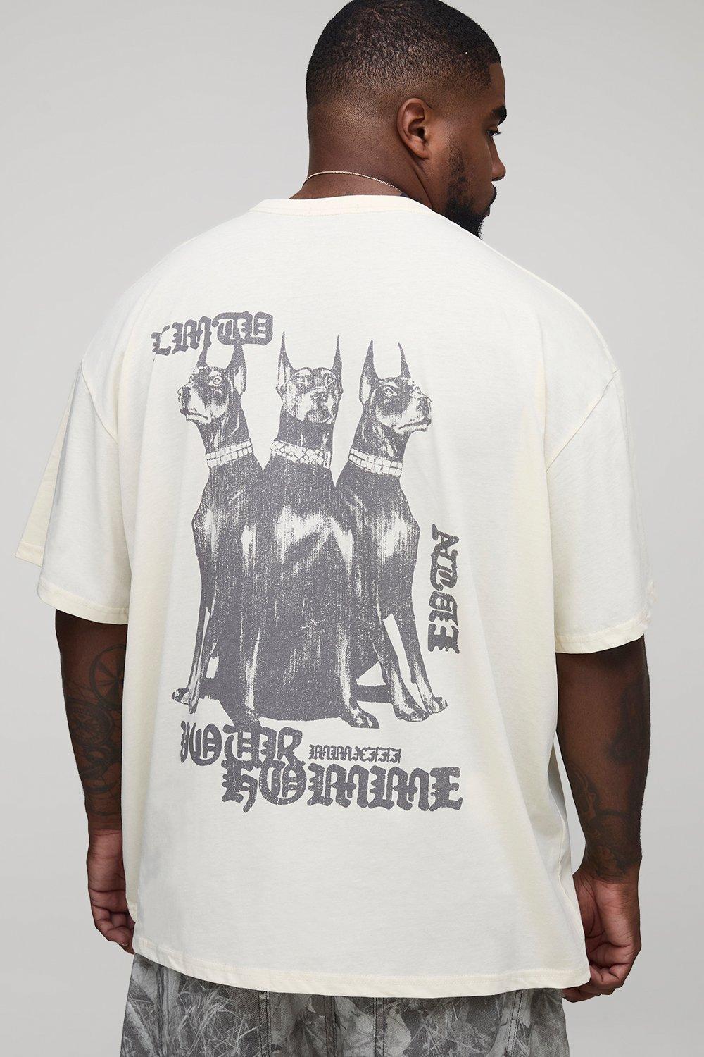 Image of Plus Oversized Pour Homme Canine Graphic T-Shirt, Cream