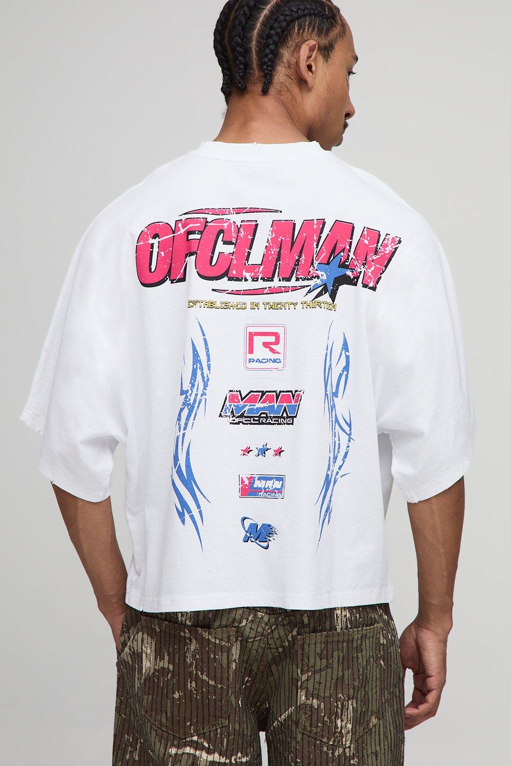Image of Ecru Oversized Boxy Heavyweight Ofcl Man Moto Printed T-Shirt, Cream