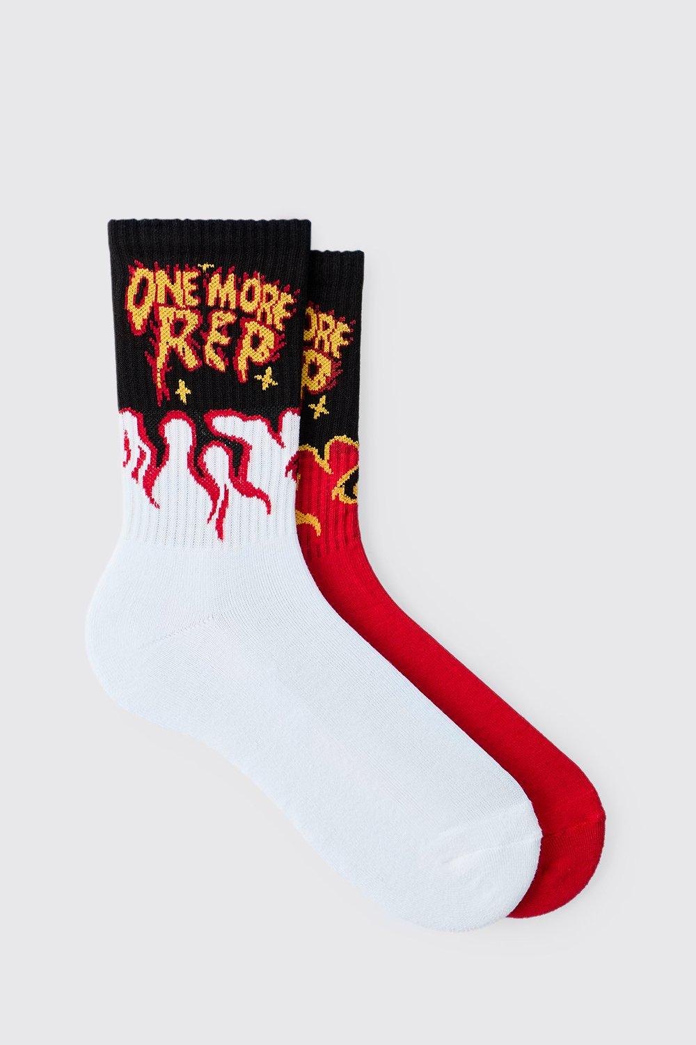 Image of MAN Active 2 Pack One More Rep Flame Socks, Multi