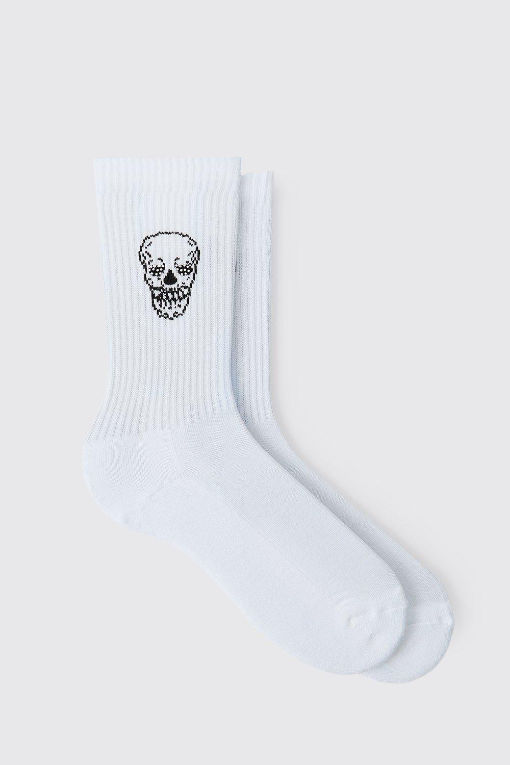 Image of Rhinestone Eyes Skull Socks, Bianco