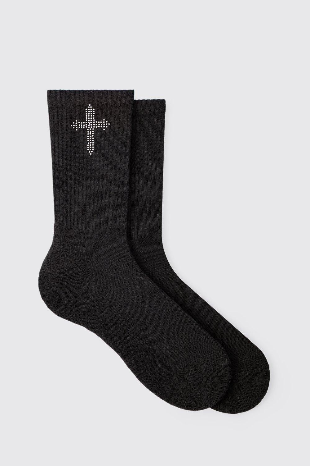 Image of Cross Rhinestone Socks, Nero