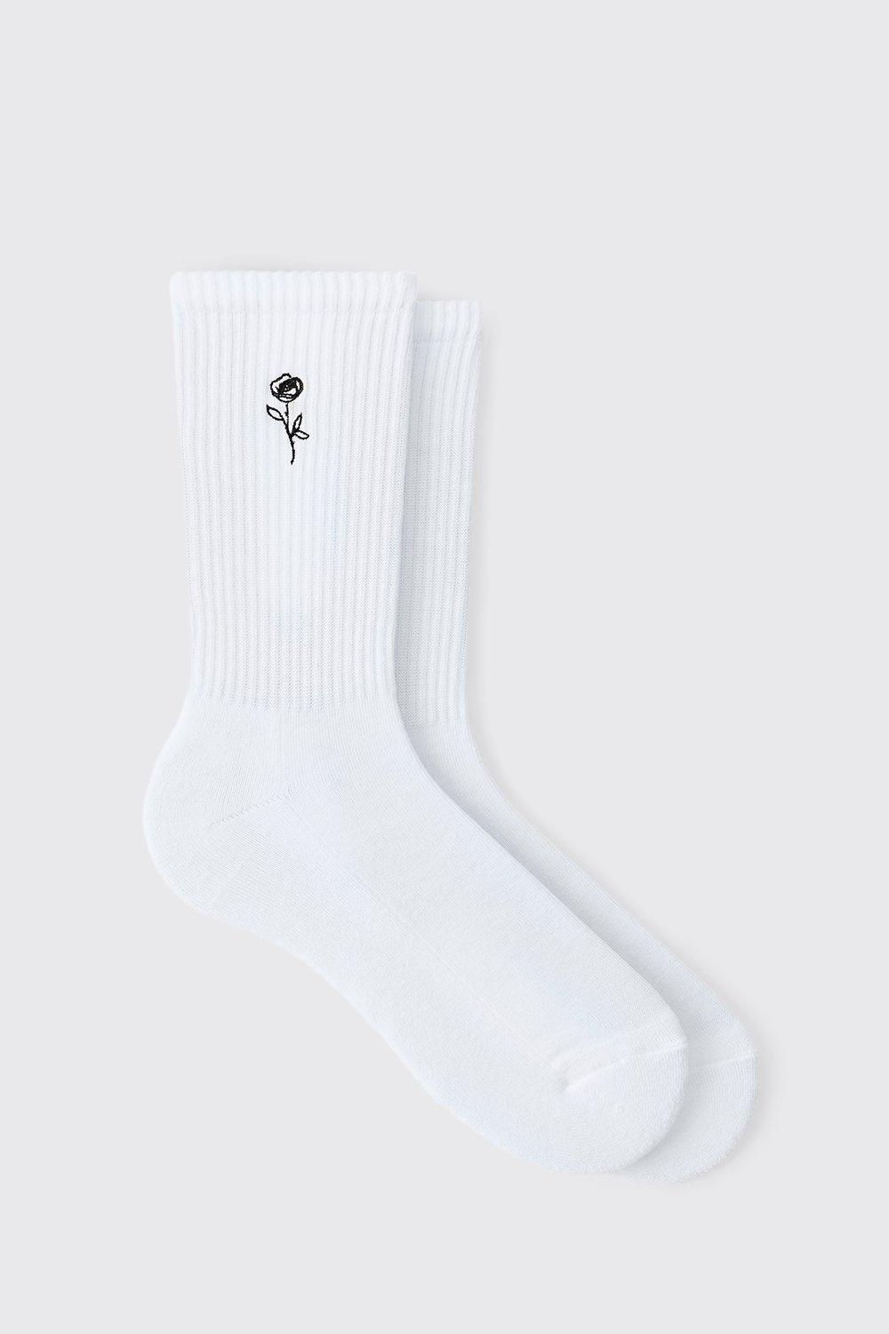 Image of Floral Line Drawn Sock, Bianco