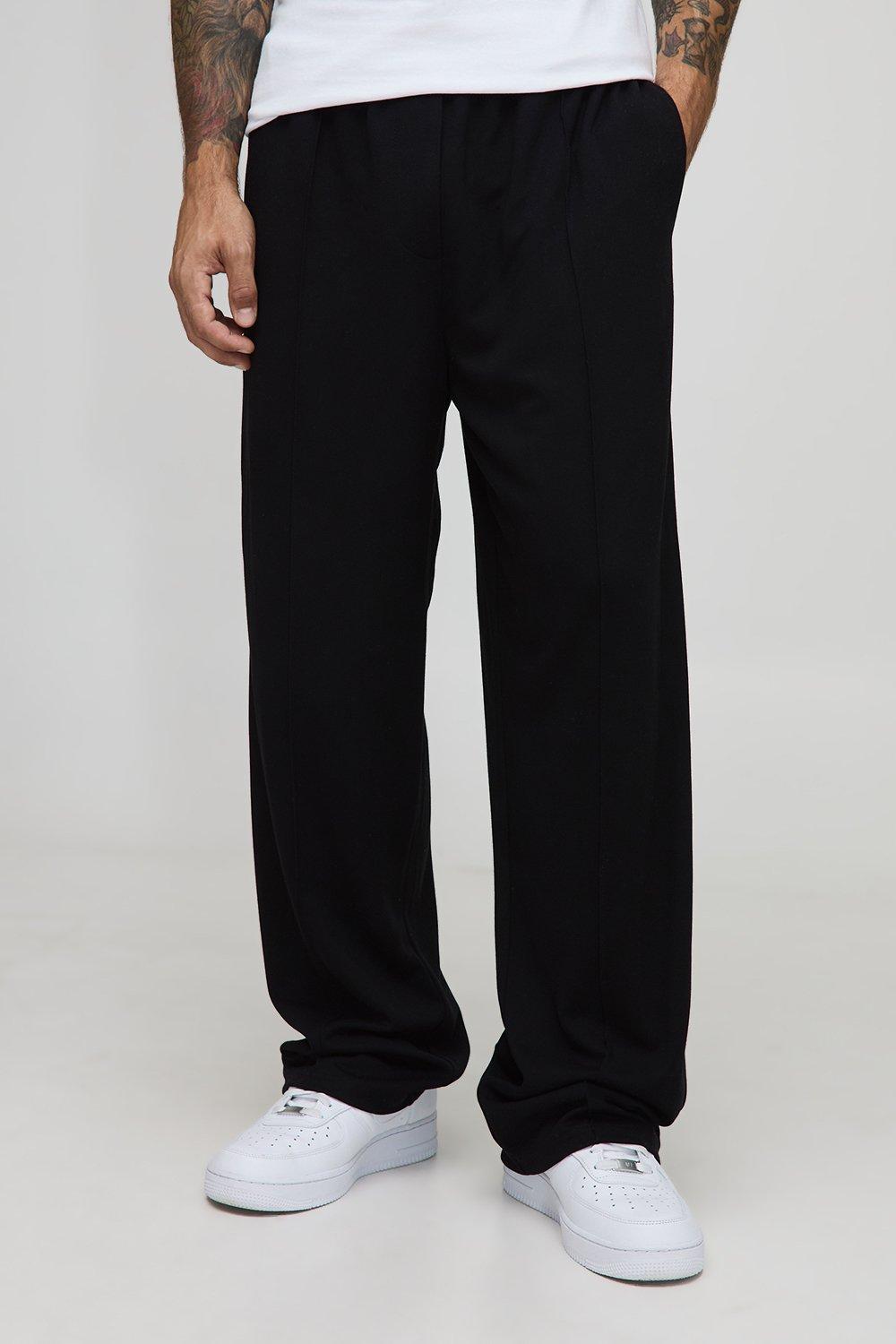 Mens Black Straight Leg Interlock Faux Placket Joggers, Black