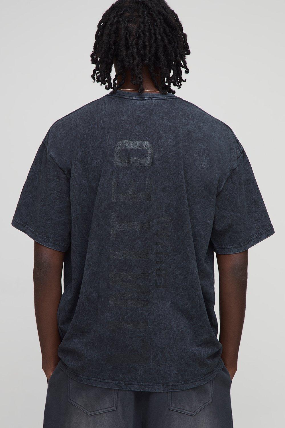 Image of Black Oversized Limited Edition Text Washed Printed T-Shirt, Nero