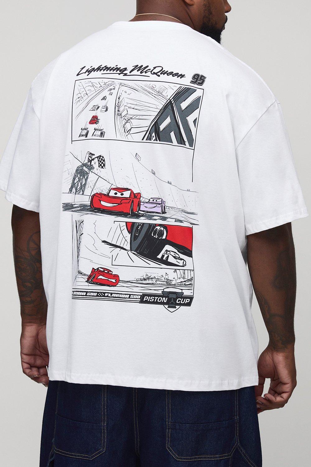Mens White Plus Oversized Disney Cars License Print T-Shirt, White