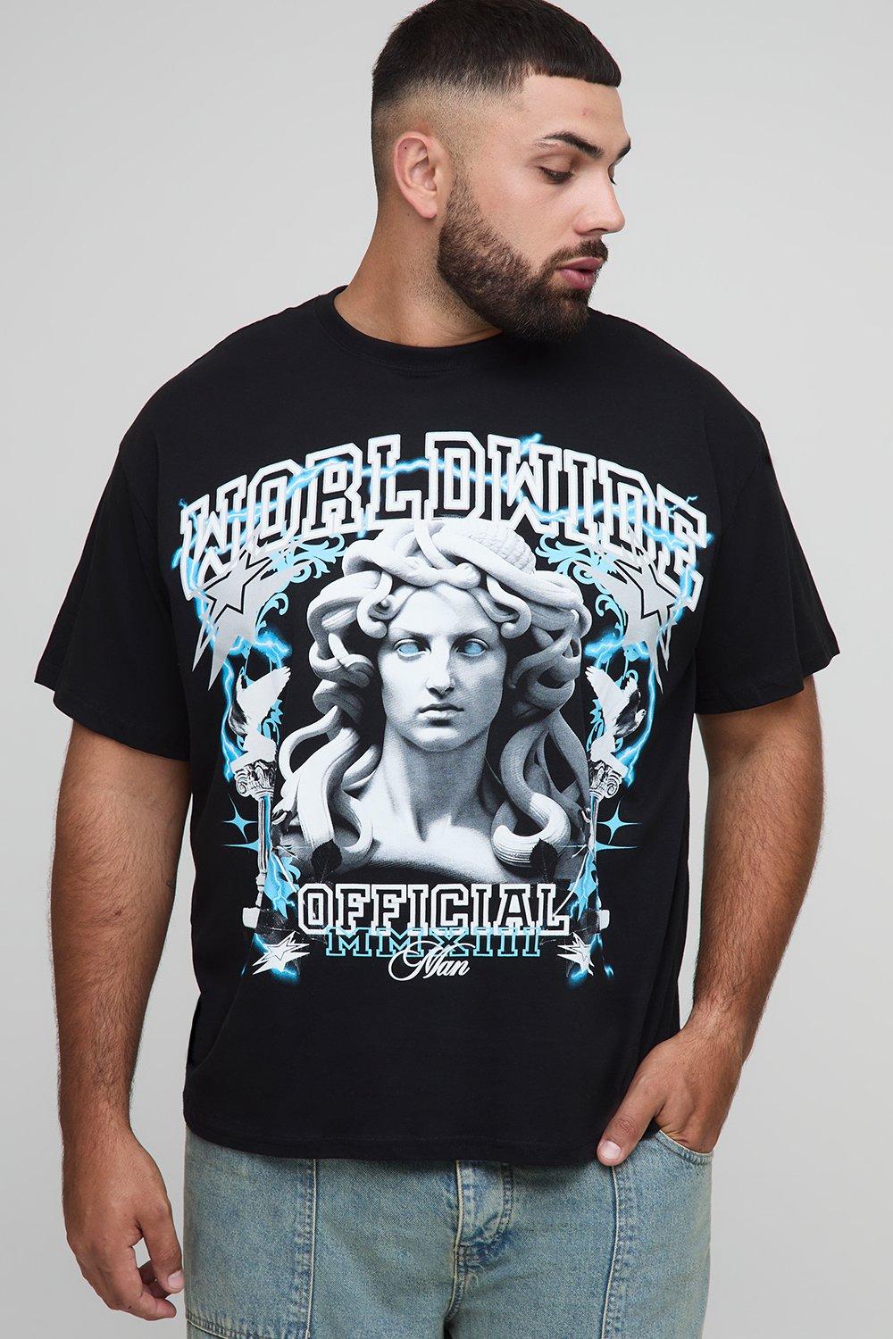 Image of Plus Oversized Renaissance Print Print T-Shirt, Nero