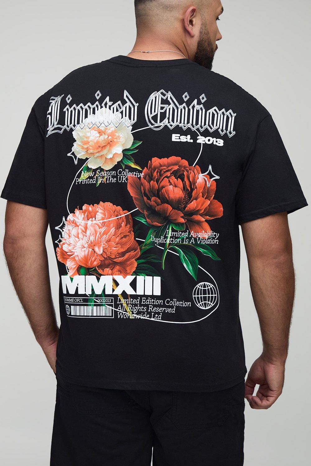 Image of Plus Oversized Floral Print T-Shirt, Nero