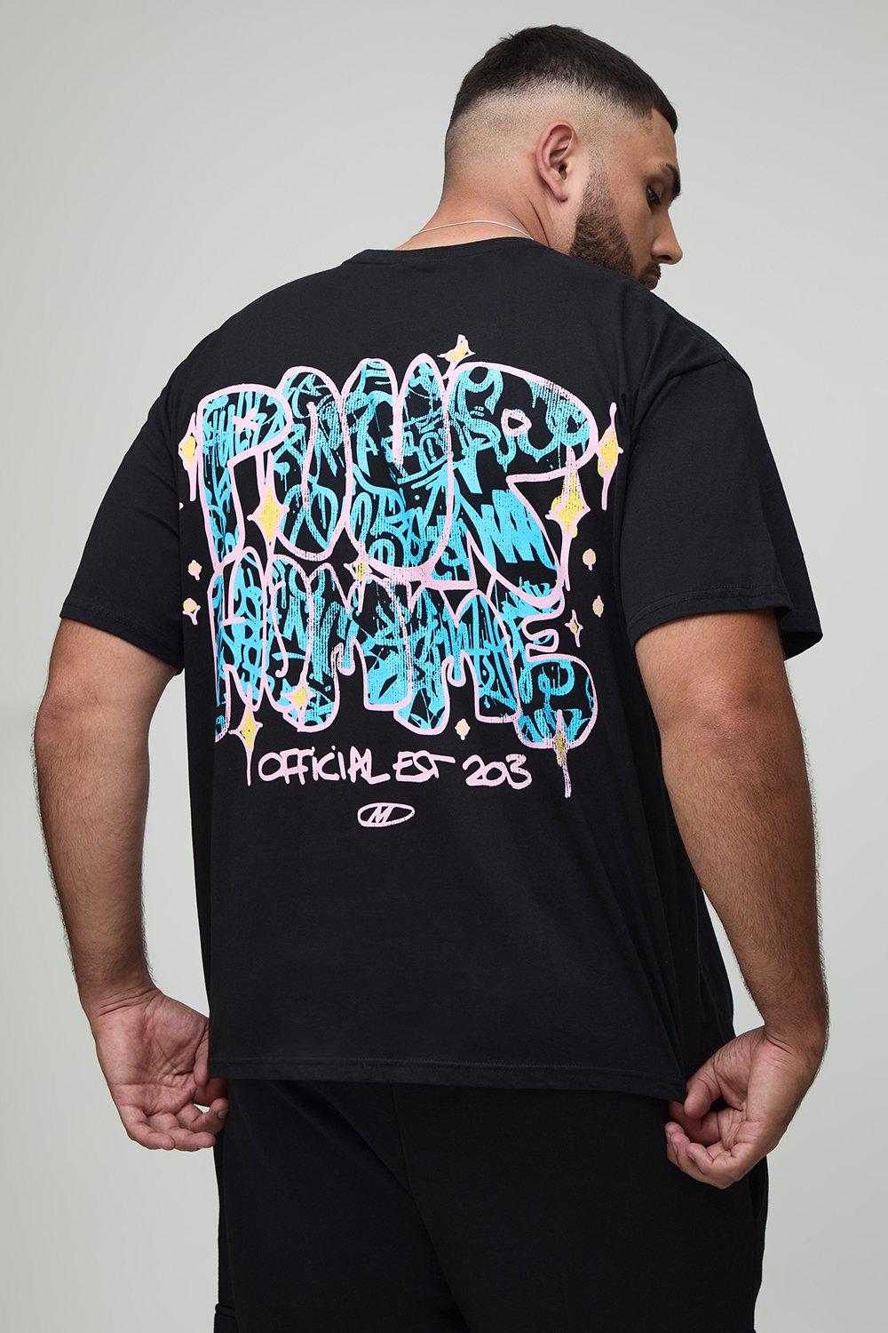 Image of Plus Oversized Graffiti Pour Homme Print T-Shirt, Nero