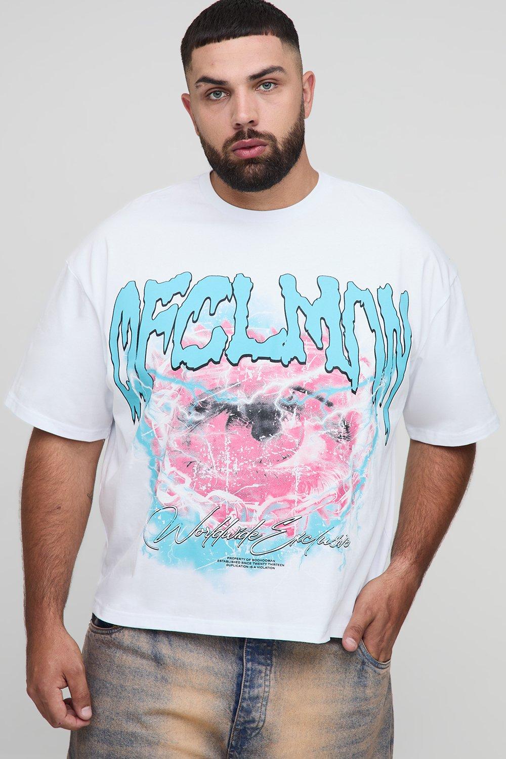 Image of Plus Oversized Boxy Heavyweight Eye Printed T-Shirt, Bianco