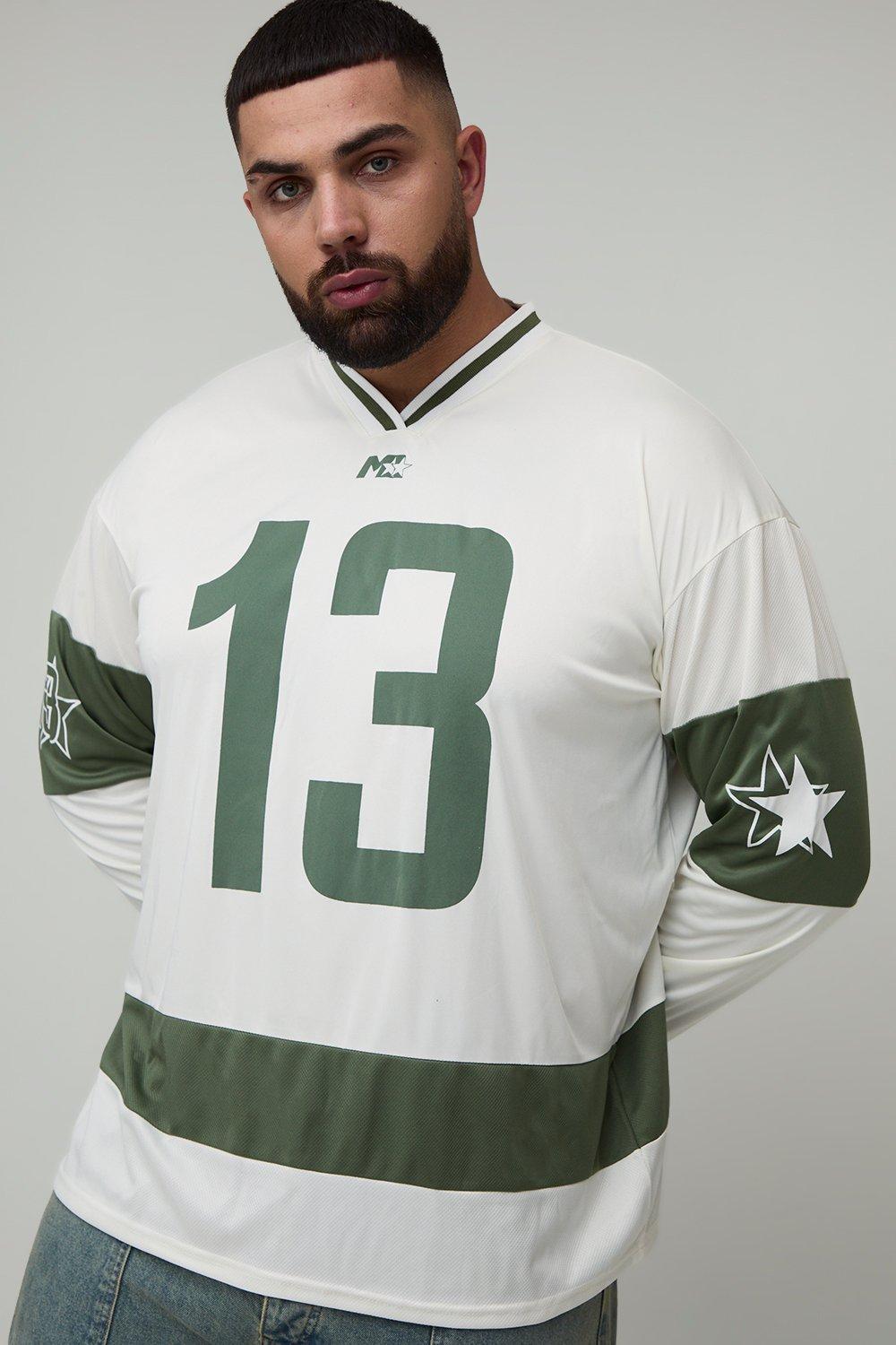 Image of Plus Oversized 13 Mesh Long Sleeve Hockey Top, Cream