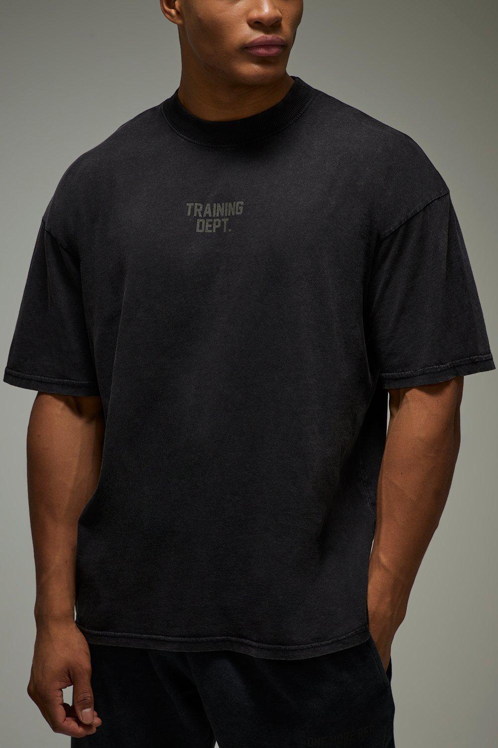 Image of Training Dept Oversized Extended Neck Washed T-shirt, Nero