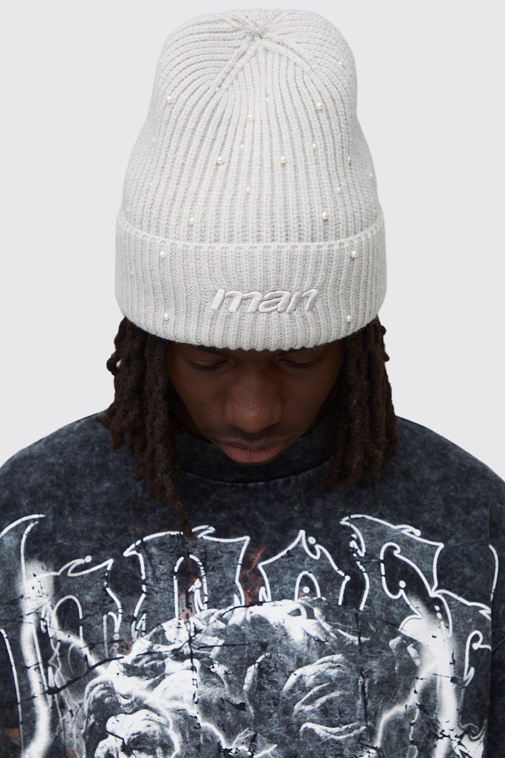 Image of Man Rhinestone Embellished Beanie, Grigio