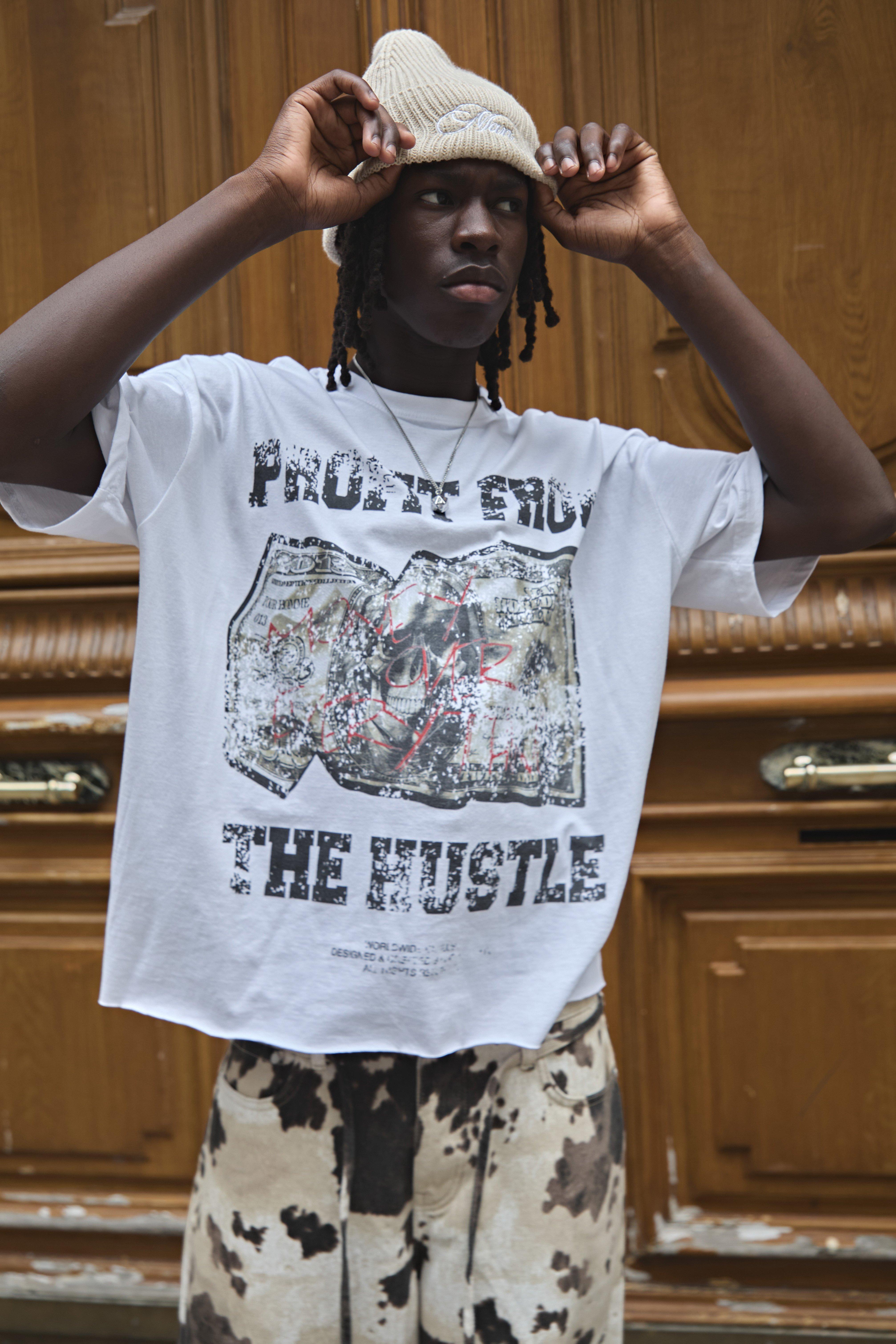 Image of White Oversized Boxy Hustle T-Shirt, Bianco