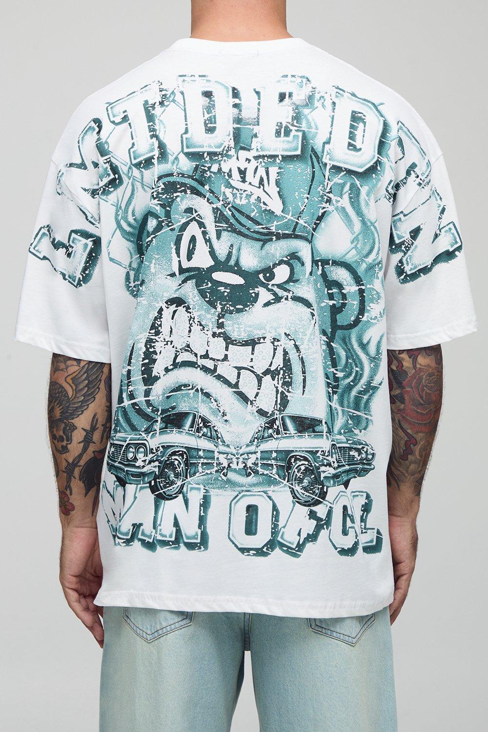 Image of White Oversized Over Seams Graphic Bear T-Shirt, Bianco