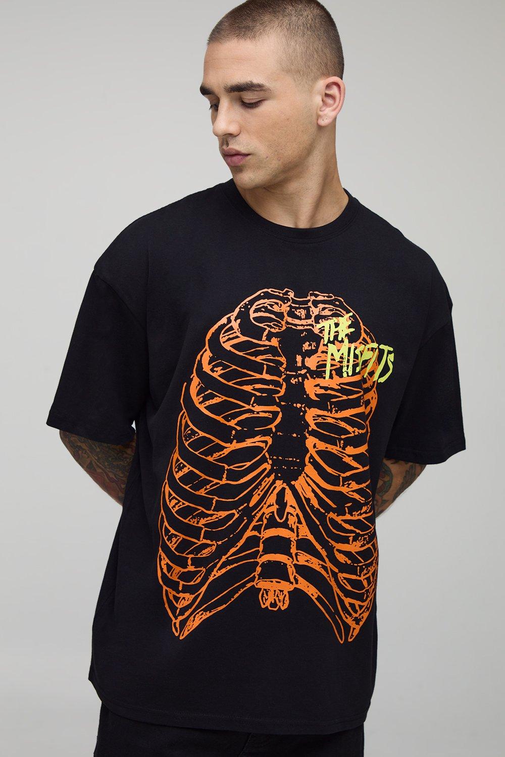Image of Black Oversized Extended Neck Misfits License Printed T-Shirt, Nero