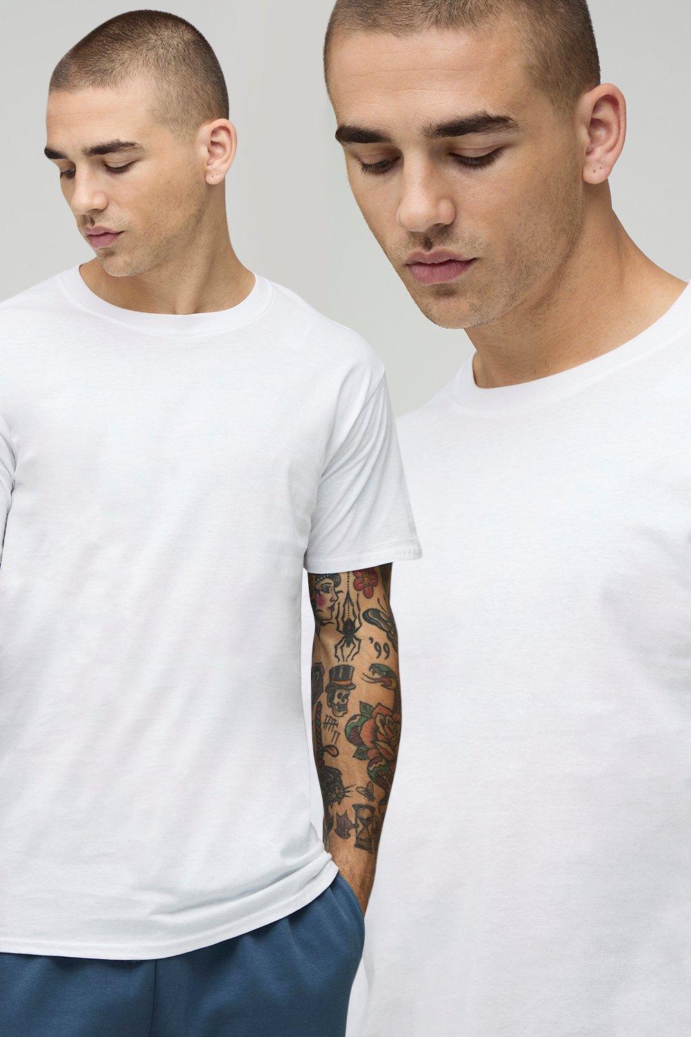 Mens White 2 Pack Regular Fit Basic Crew Neck T-Shirts, White