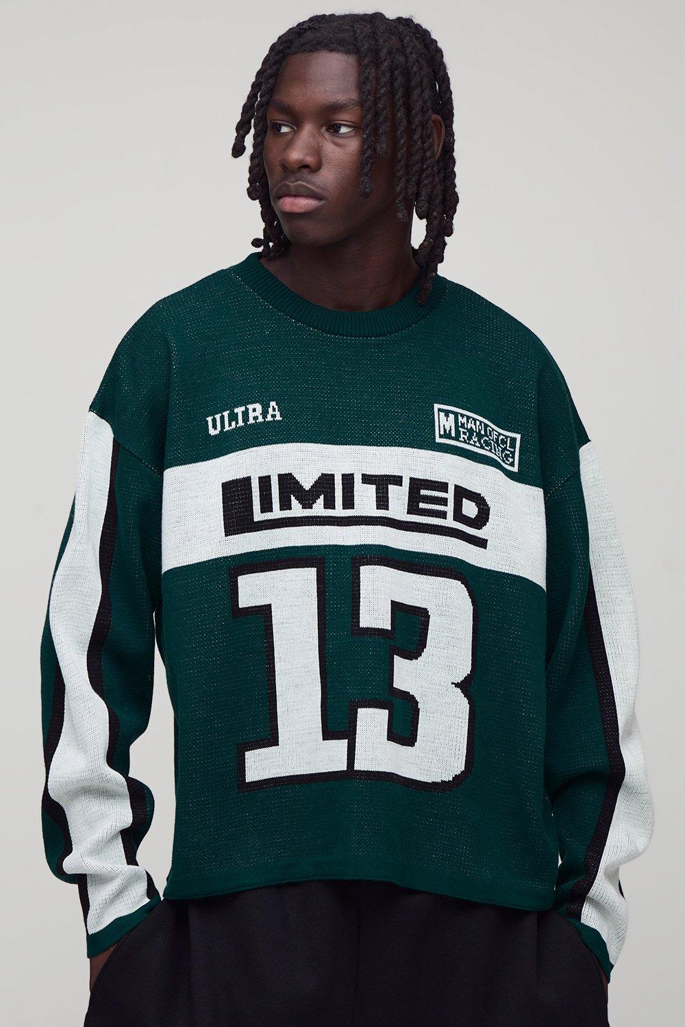 Image of Oversized Boxy Limited Jacquard Moto Graphic Knitted Jumper, Verde