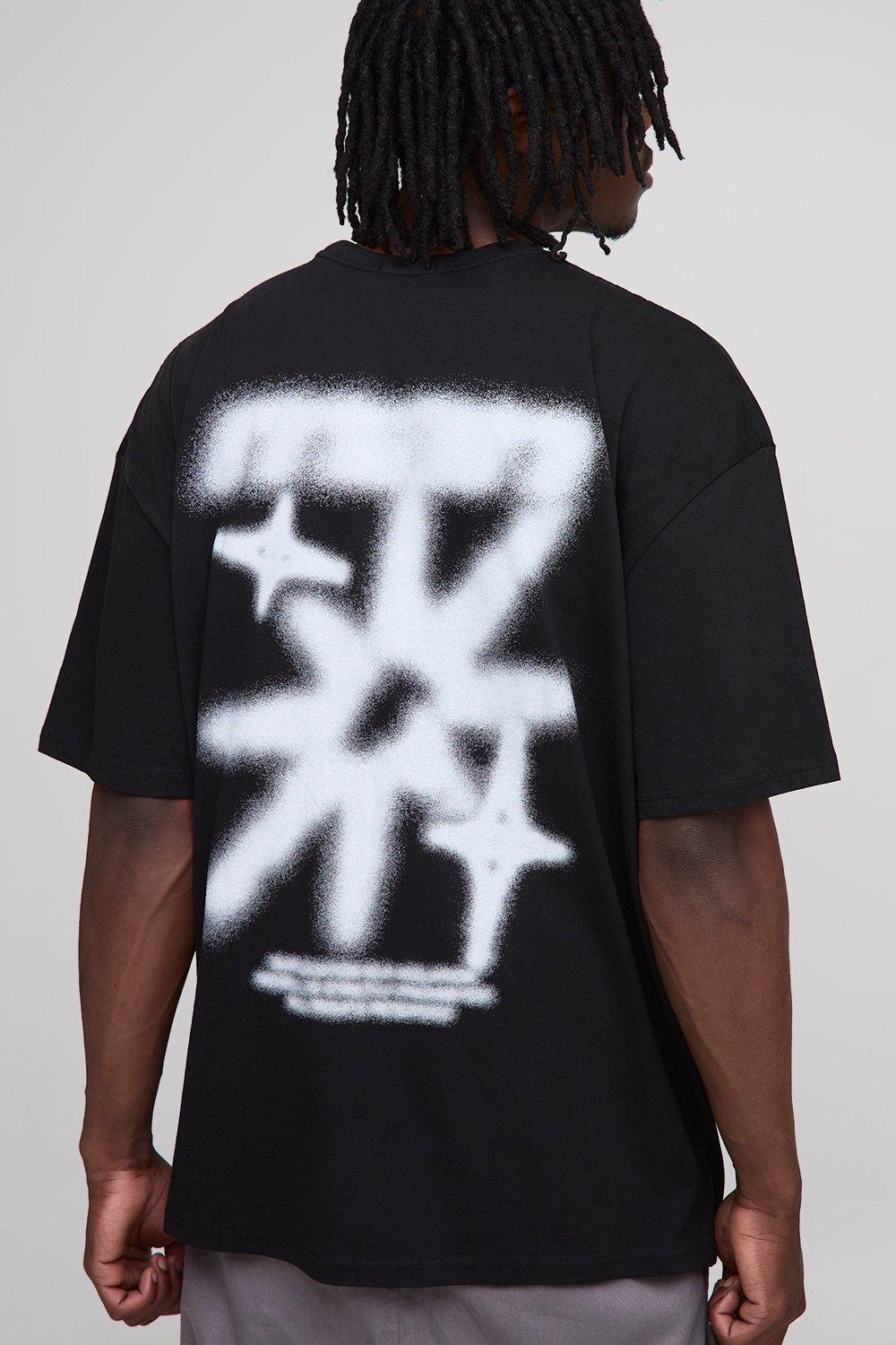 Image of Tall Oversized Graffiti Man Print T-Shirt, Nero