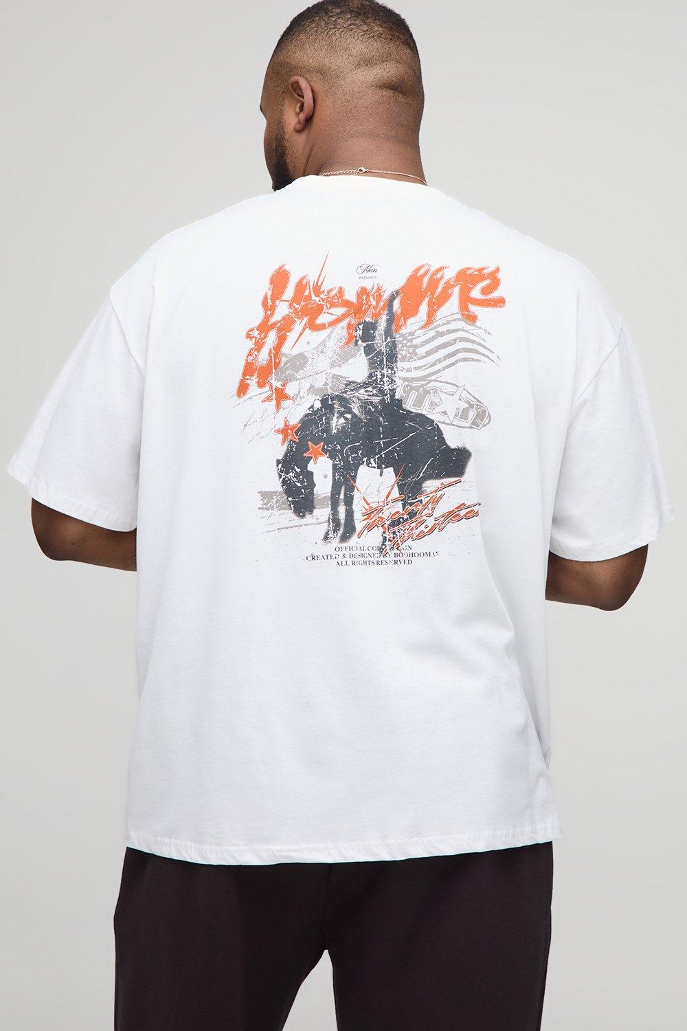 Image of Plus Oversized Homme Western Print T-Shirt, Bianco