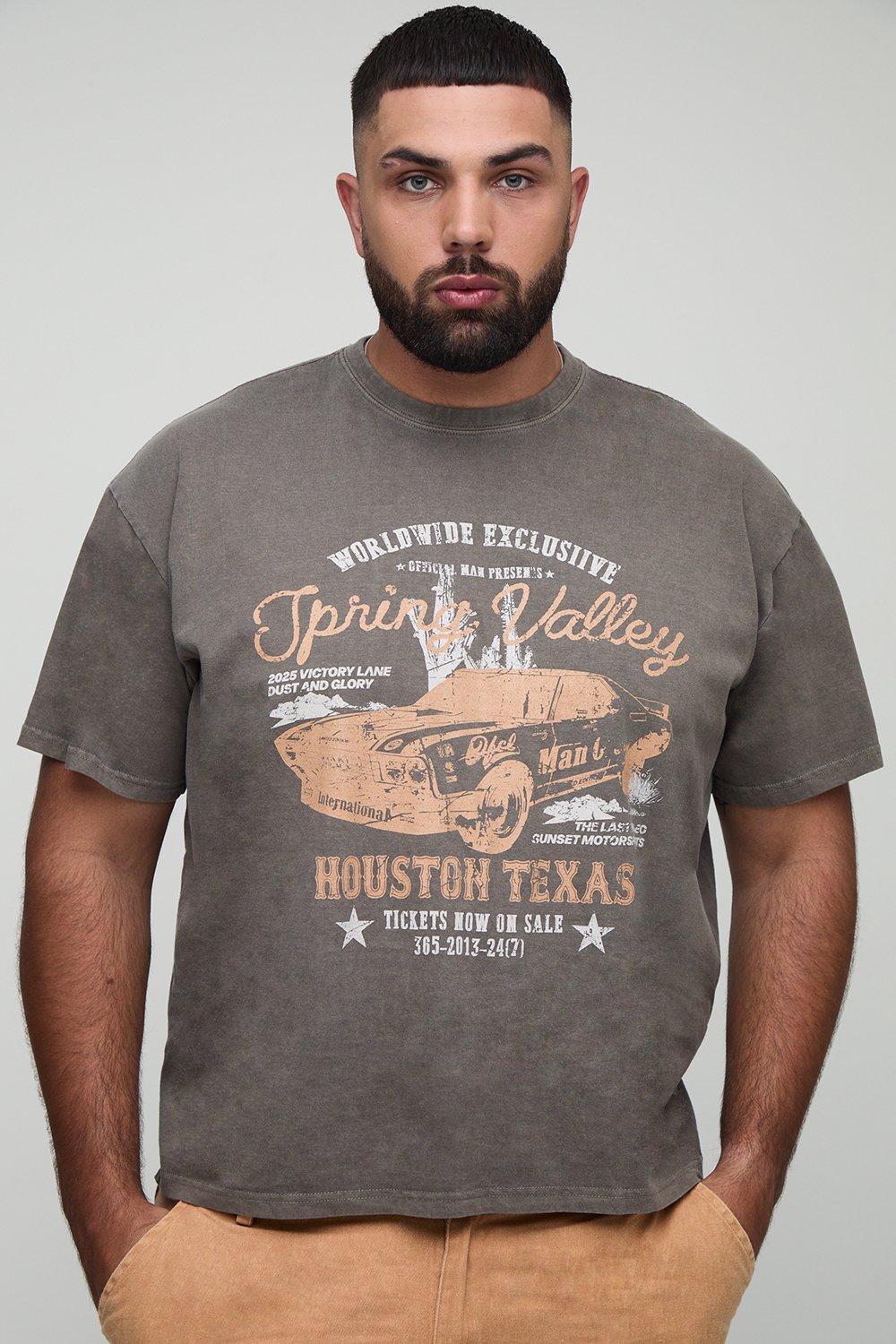 Image of Plus Oversized Texas Western Print T-Shirt, Brown