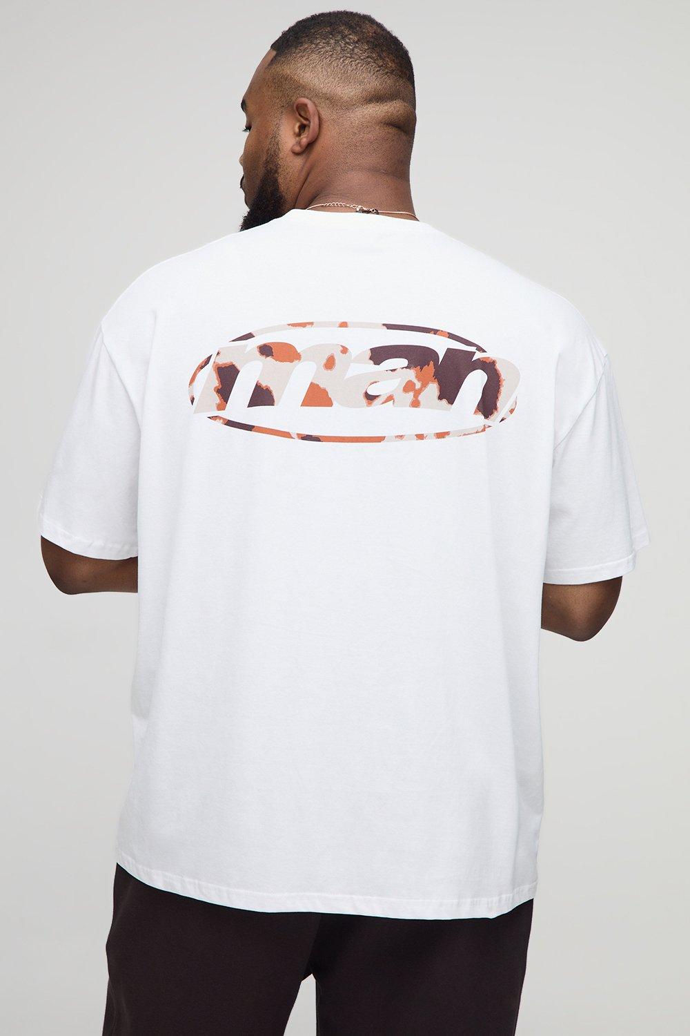 Image of Plus Oversized Man Cow Print Logo T-Shirt, Bianco