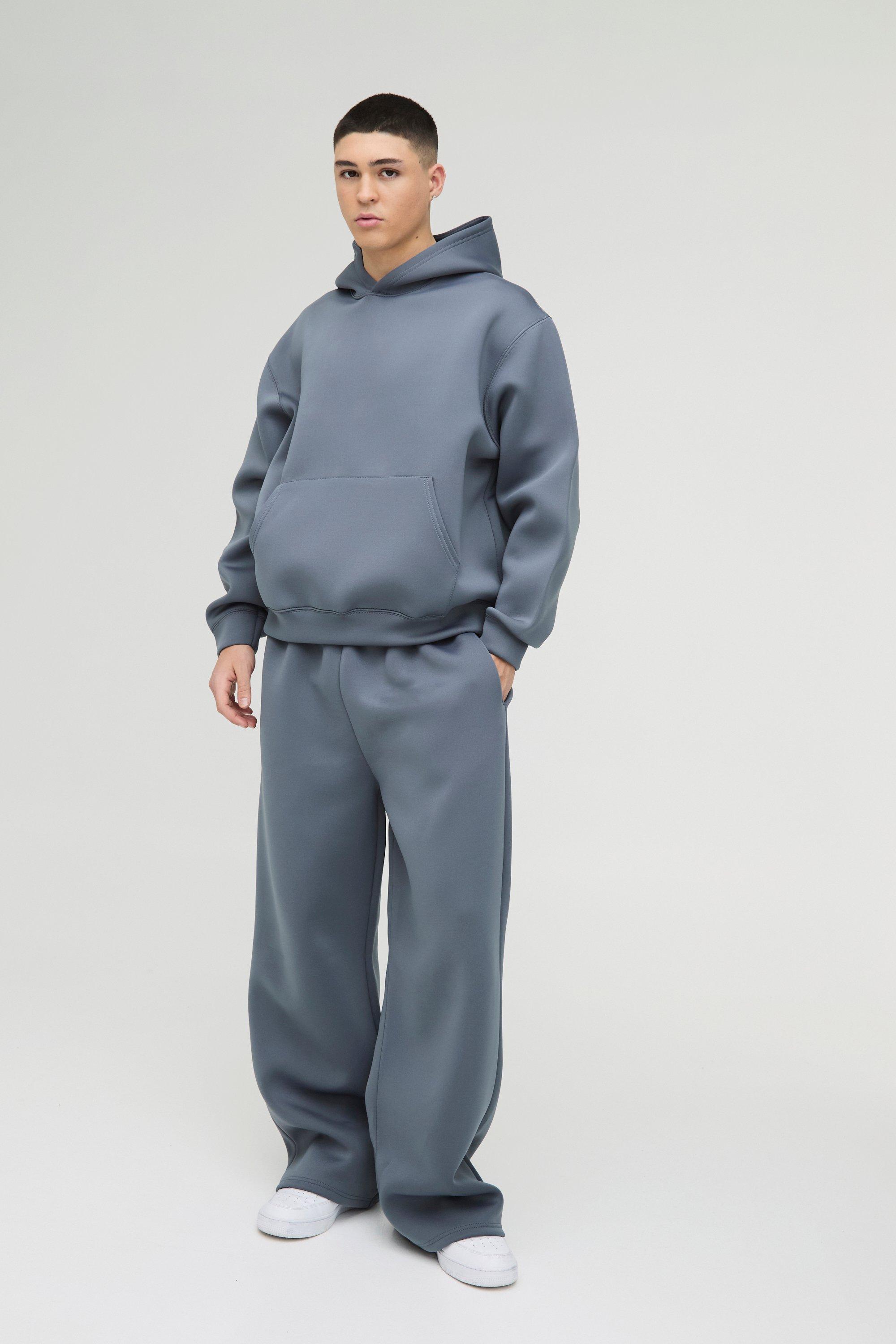 Mens Grey Wide Leg Bonded Scuba Joggers, Grey