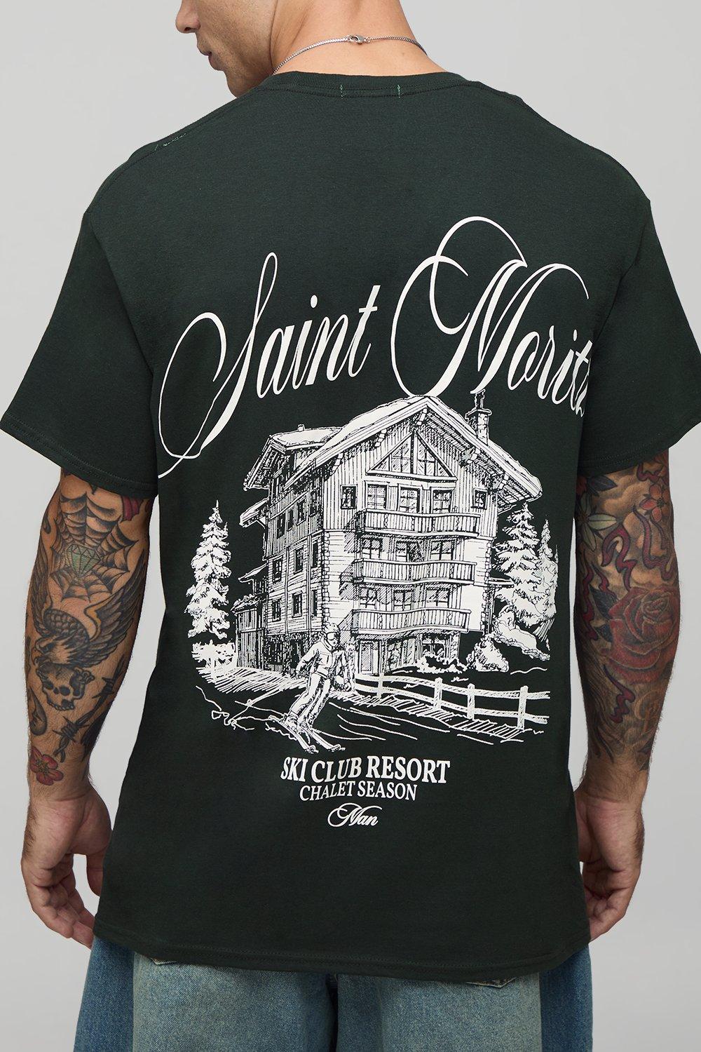Image of Forest Oversized Saint Moritz Chalet Printed T-Shirt, Verde