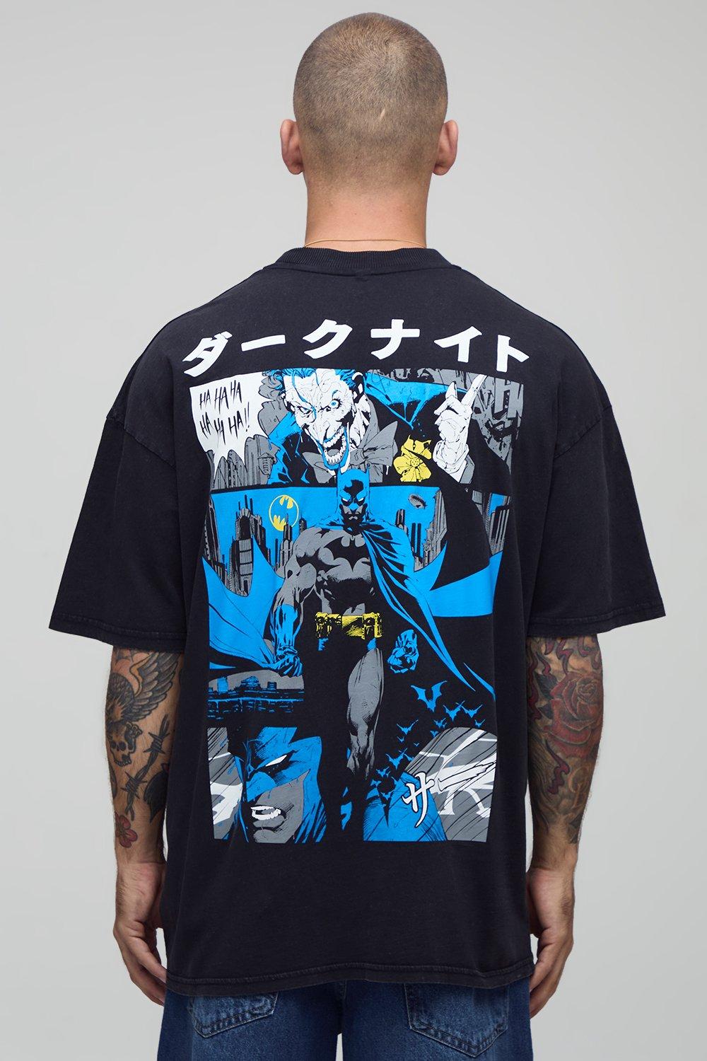 Image of Black Oversized Batman Washed License Printed T-Shirt, Nero