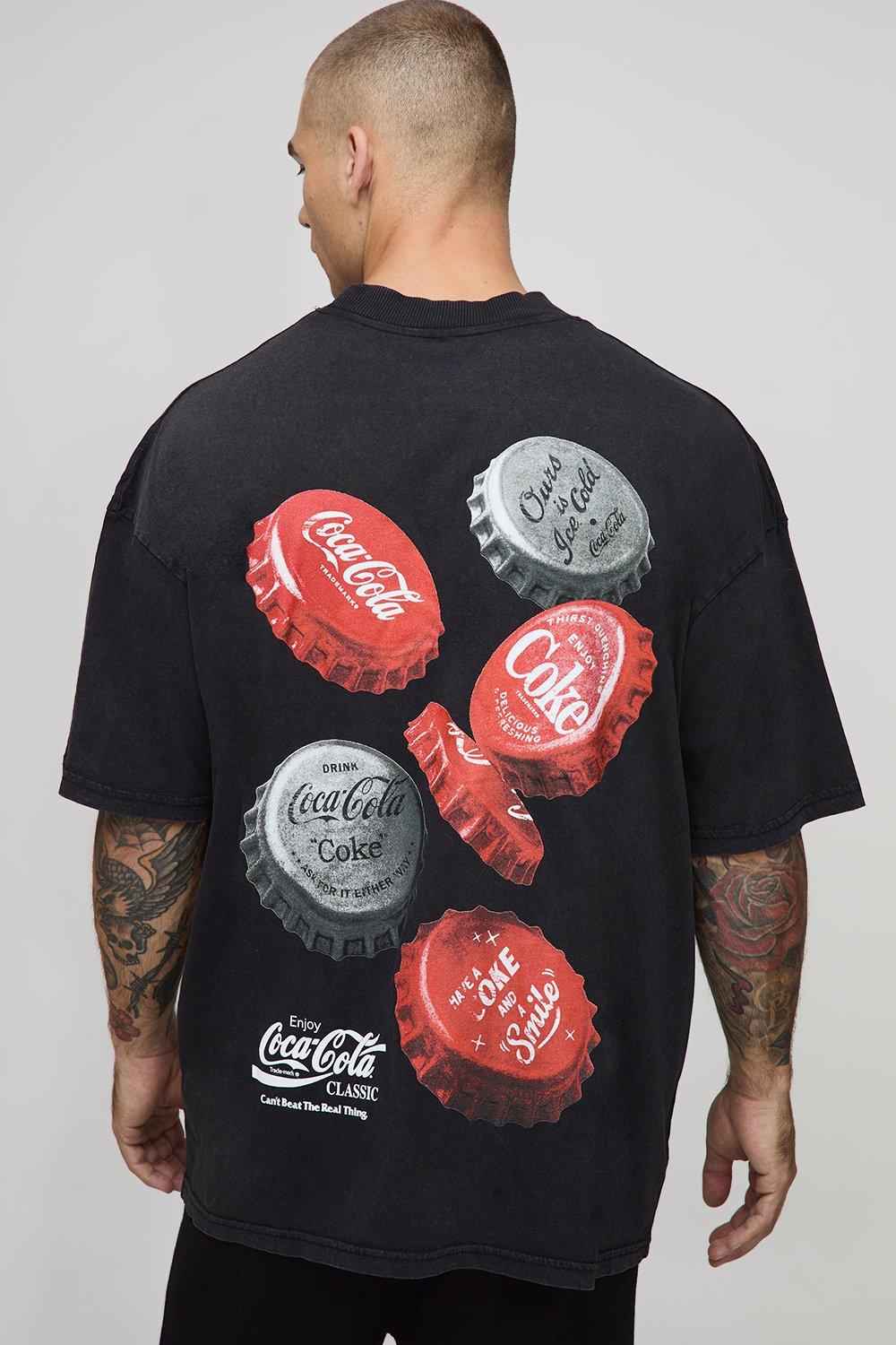 Image of Black Oversized Coca Cola Washed License Printed T-Shirt, Nero