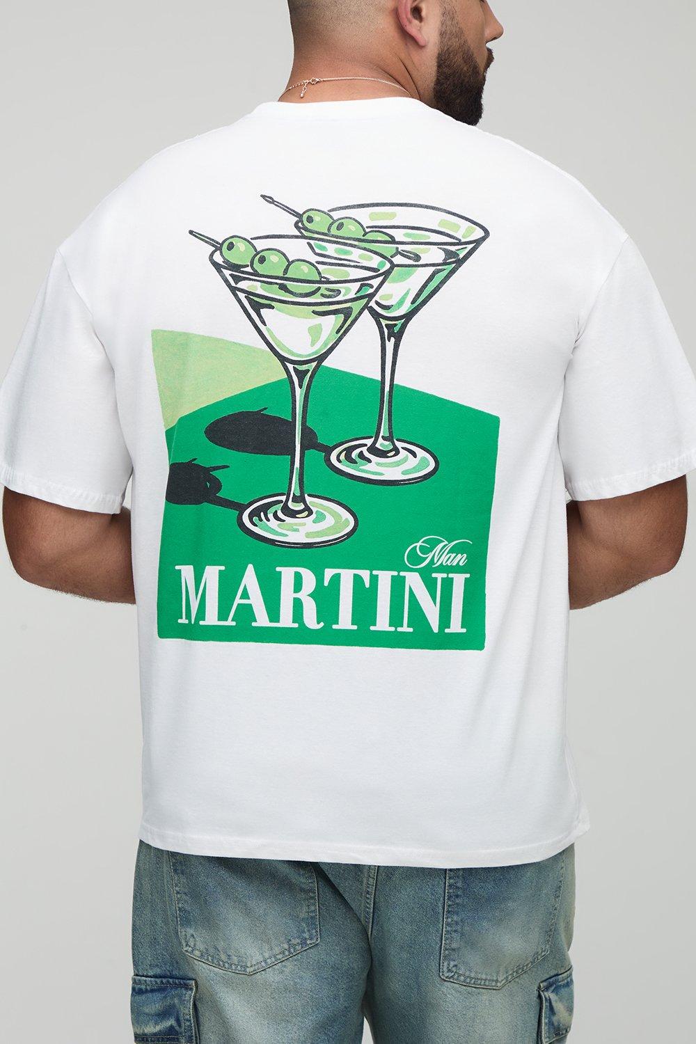 Image of Plus Oversized Man Script Martini Print T-Shirt, Bianco
