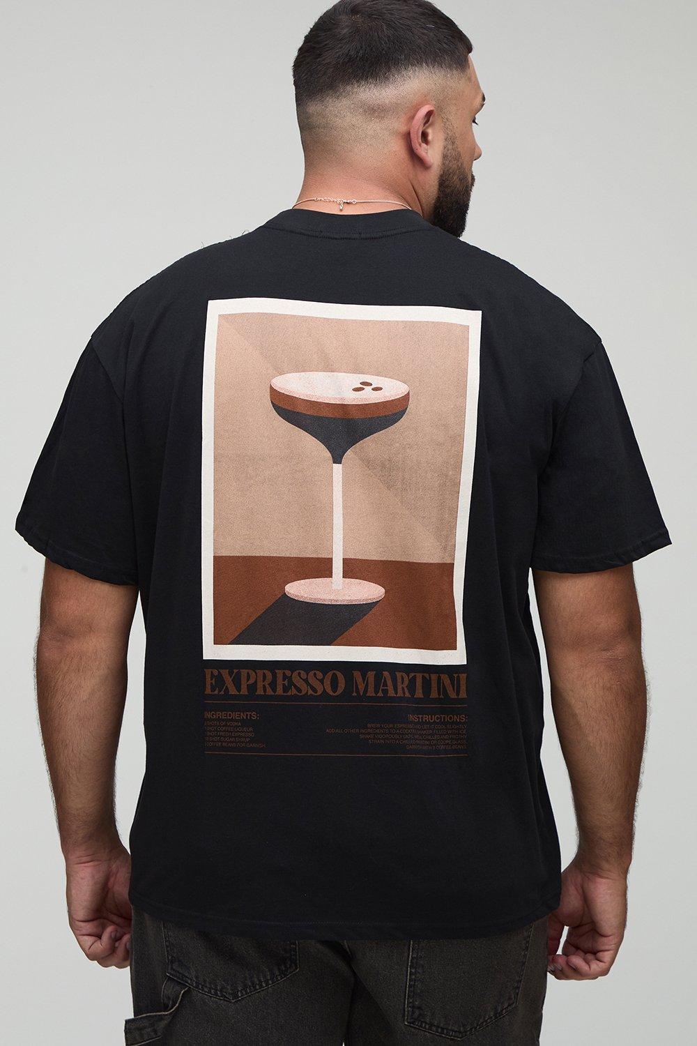 Image of Plus Oversized Extended Neck Espresso Martini Print T-Shirt, Nero