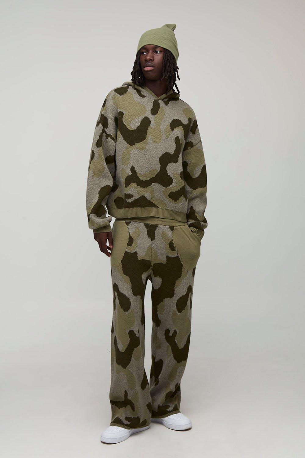 Image of Oversized Boxy Brushed Laguna Camo Knitted Tracksuit, Multi