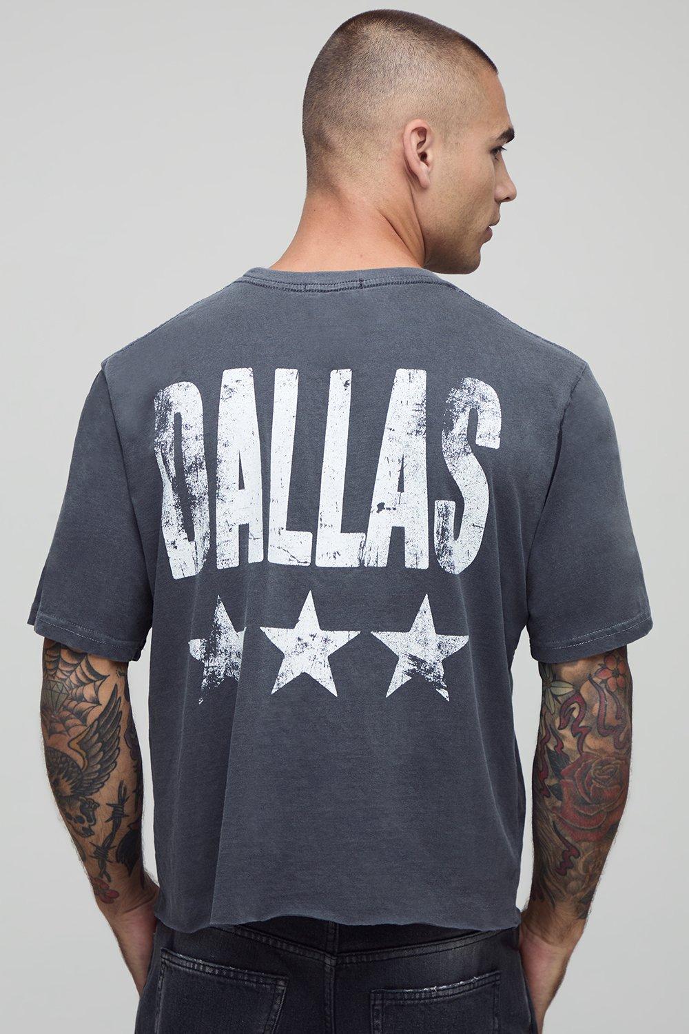 Image of Charcoal Shrunken Boxy Dallas Star Raw Hem Washed T-Shirt, Grigio