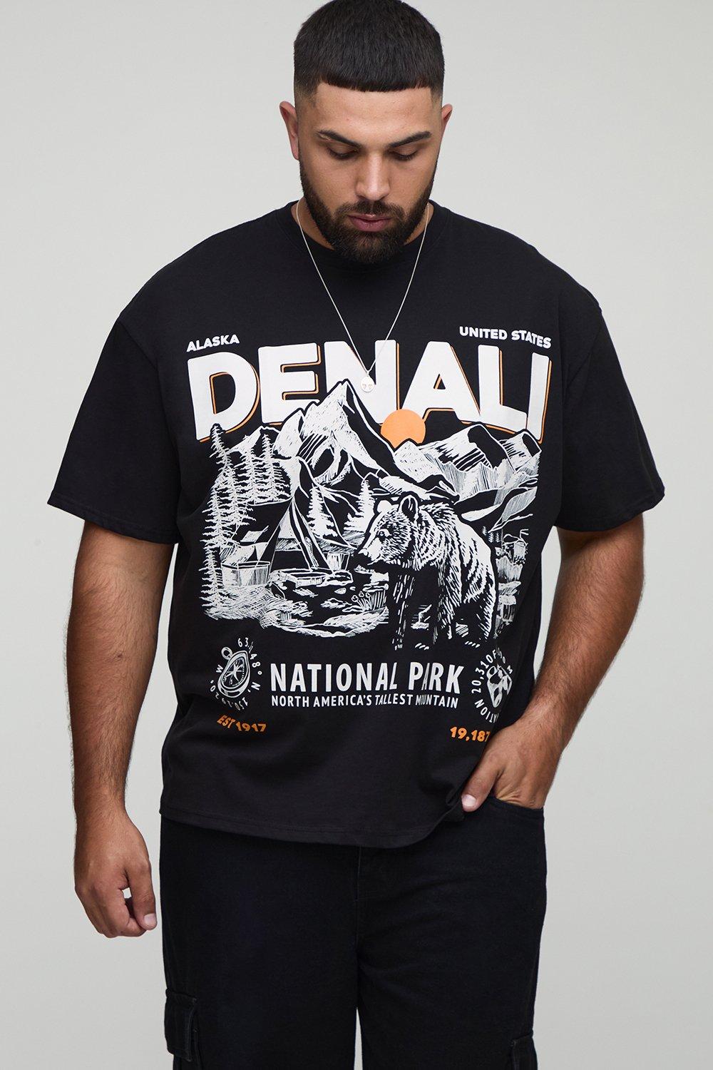 Image of Plus Oversized Denali Landscape Print T-Shirt, Nero