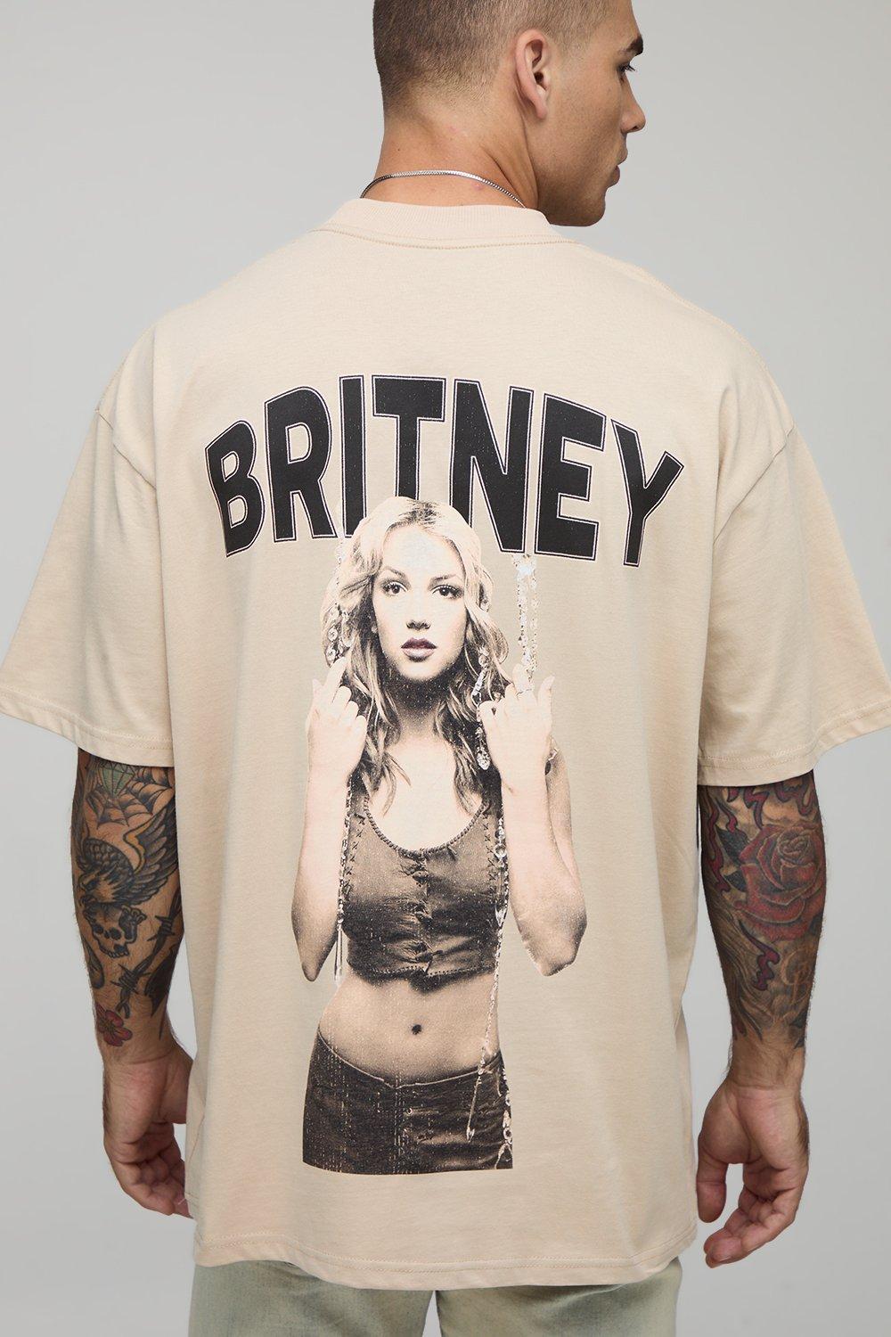 Image of Stone Oversized Extended Neck Britney Spears License T-Shirt, Beige