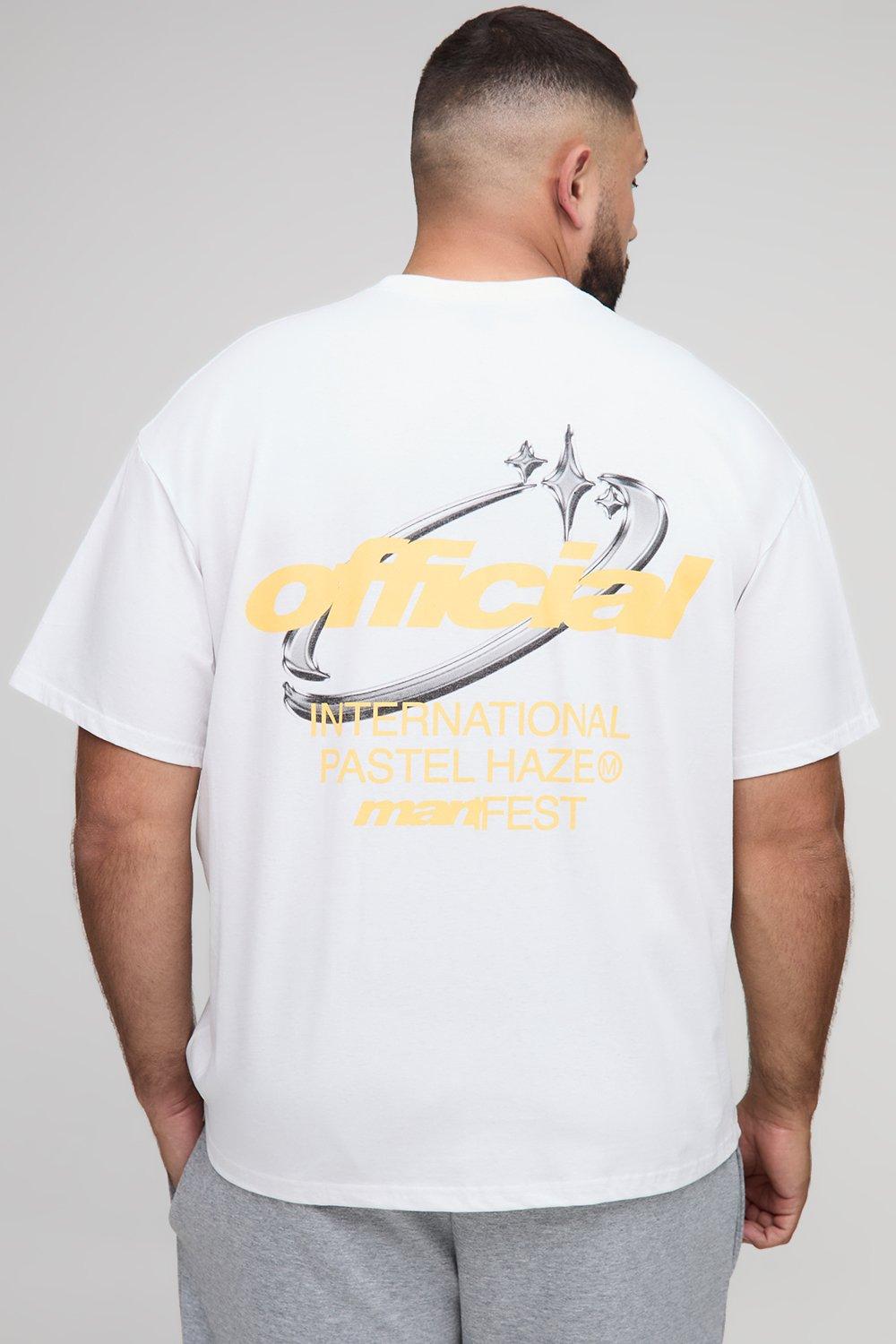 Mens White Plus Oversized Boxy Official Print T-Shirt, White