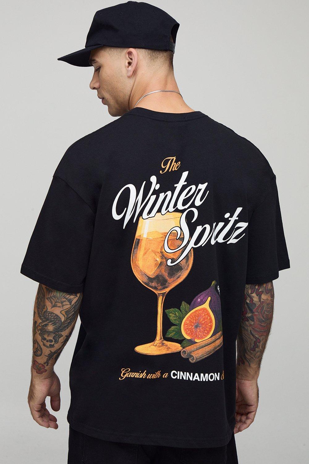 Image of Black Oversized Spritz Printed T-Shirt, Nero