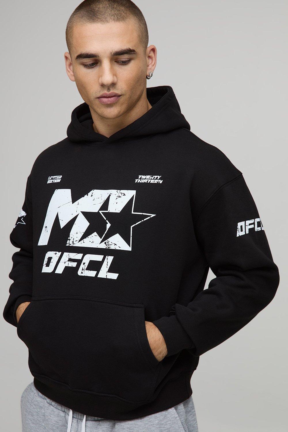 Image of Black Oversized Boxy M Star Printed Hoodie, Nero