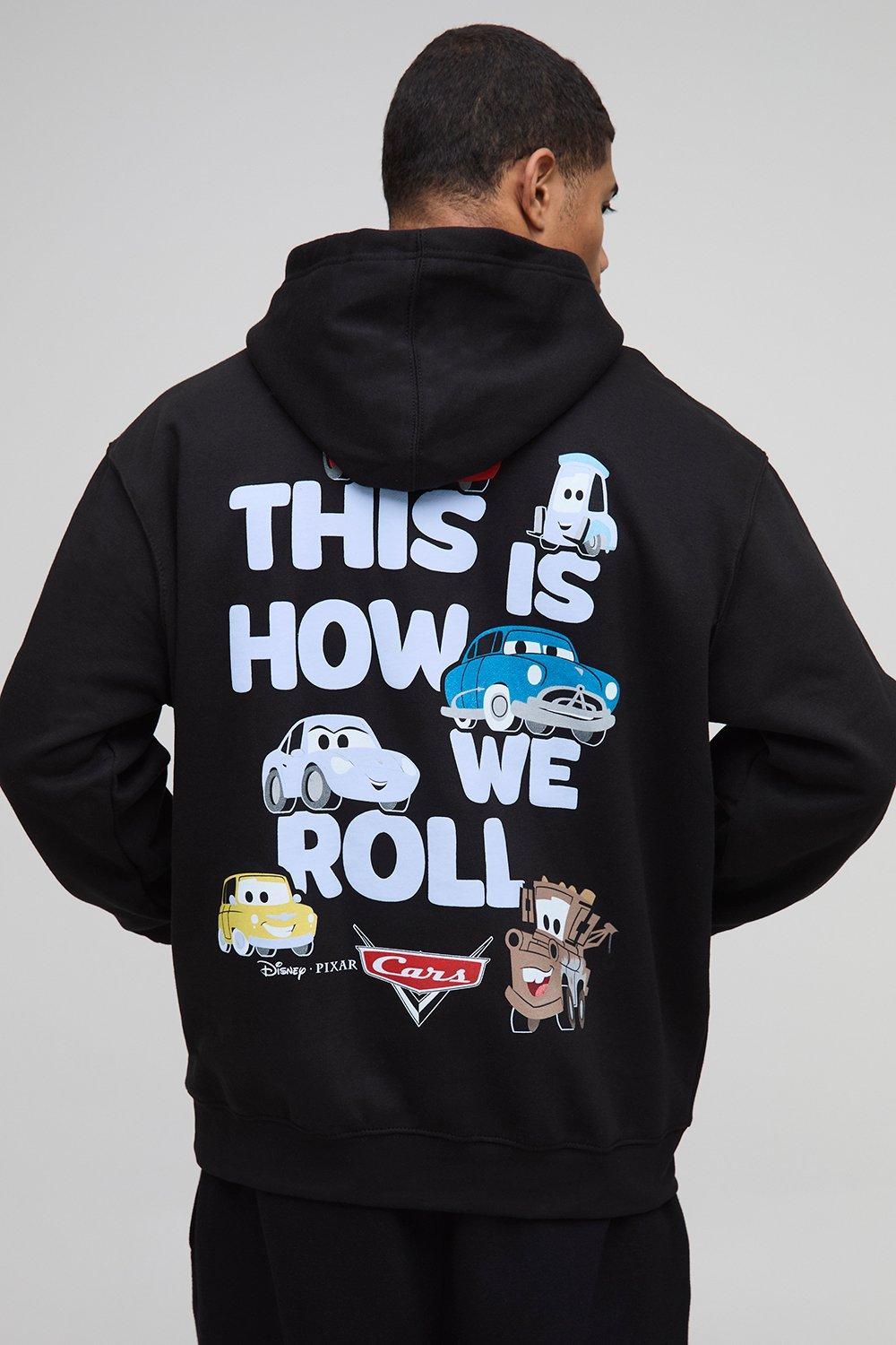Image of Black Oversized Disney Pixar Cars License Printed Hoodie, Nero