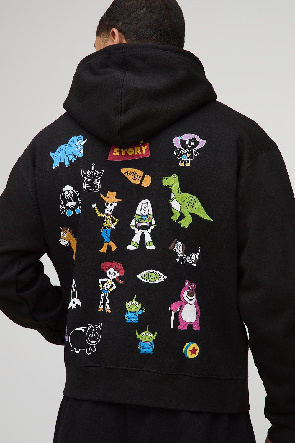 Image of Black Oversized Boxy Disney Toy Story License Printed Zip Through Hoodie, Nero