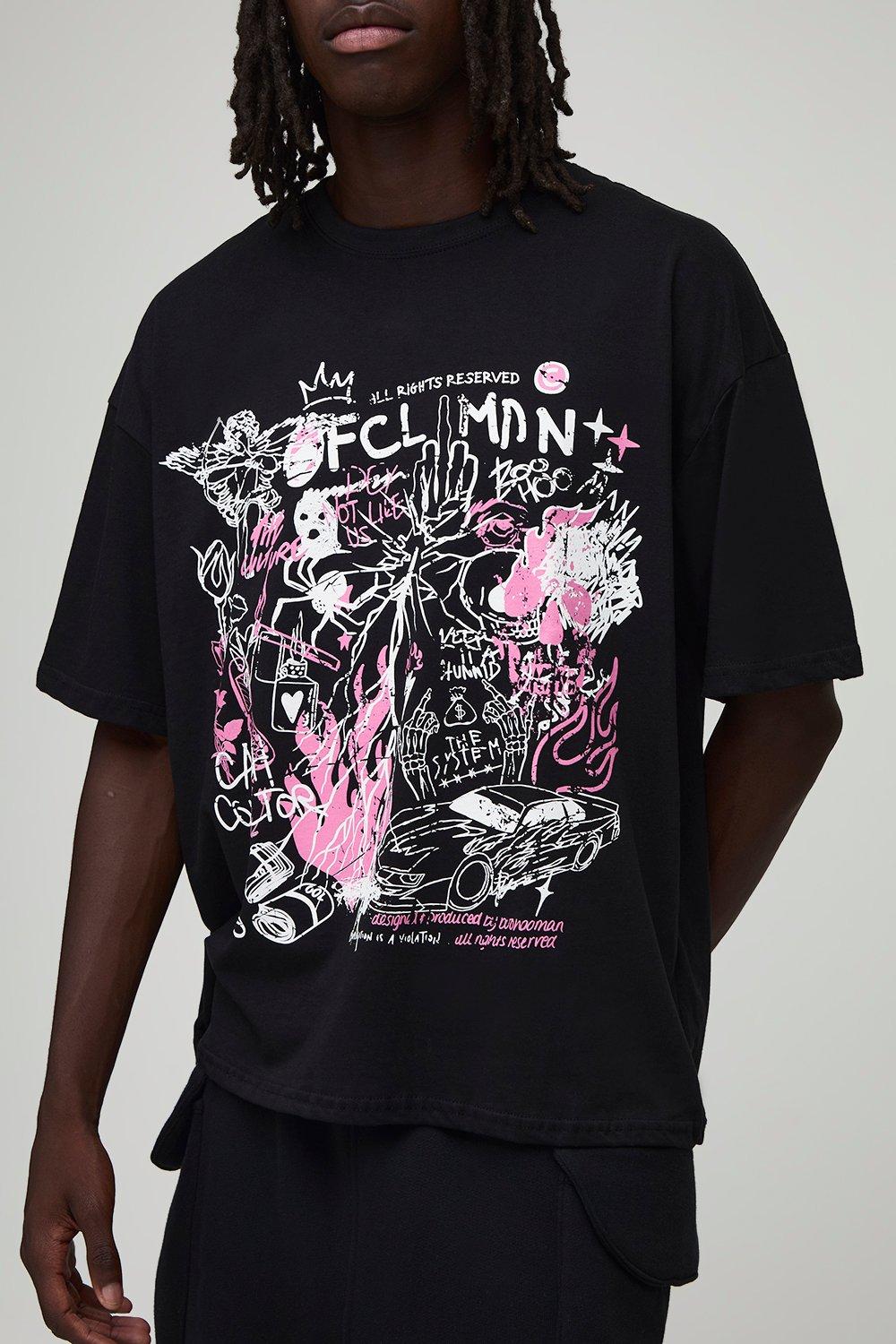 Image of Black Oversized Boxy Ofcl Man Printed T-Shirt, Nero