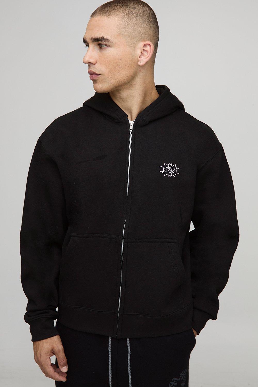 Image of Back Oversized Boxy M Star Printed Zip Through Hoodie, Nero