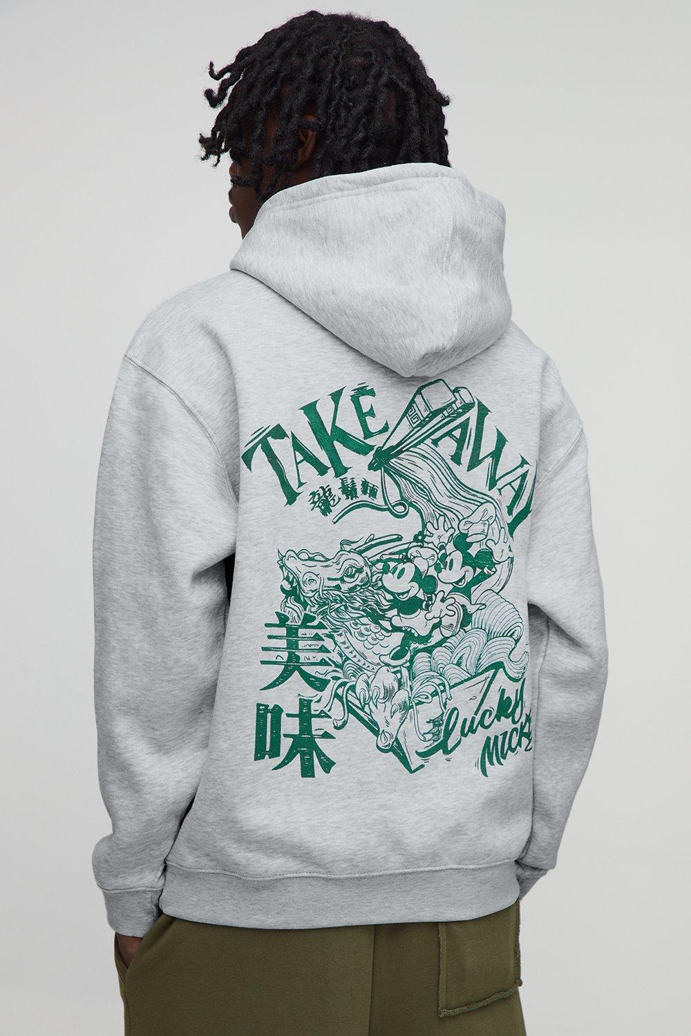 Image of Ash Grey Oversized Disney Mickey Mouse License Printed Hoodie, Grigio