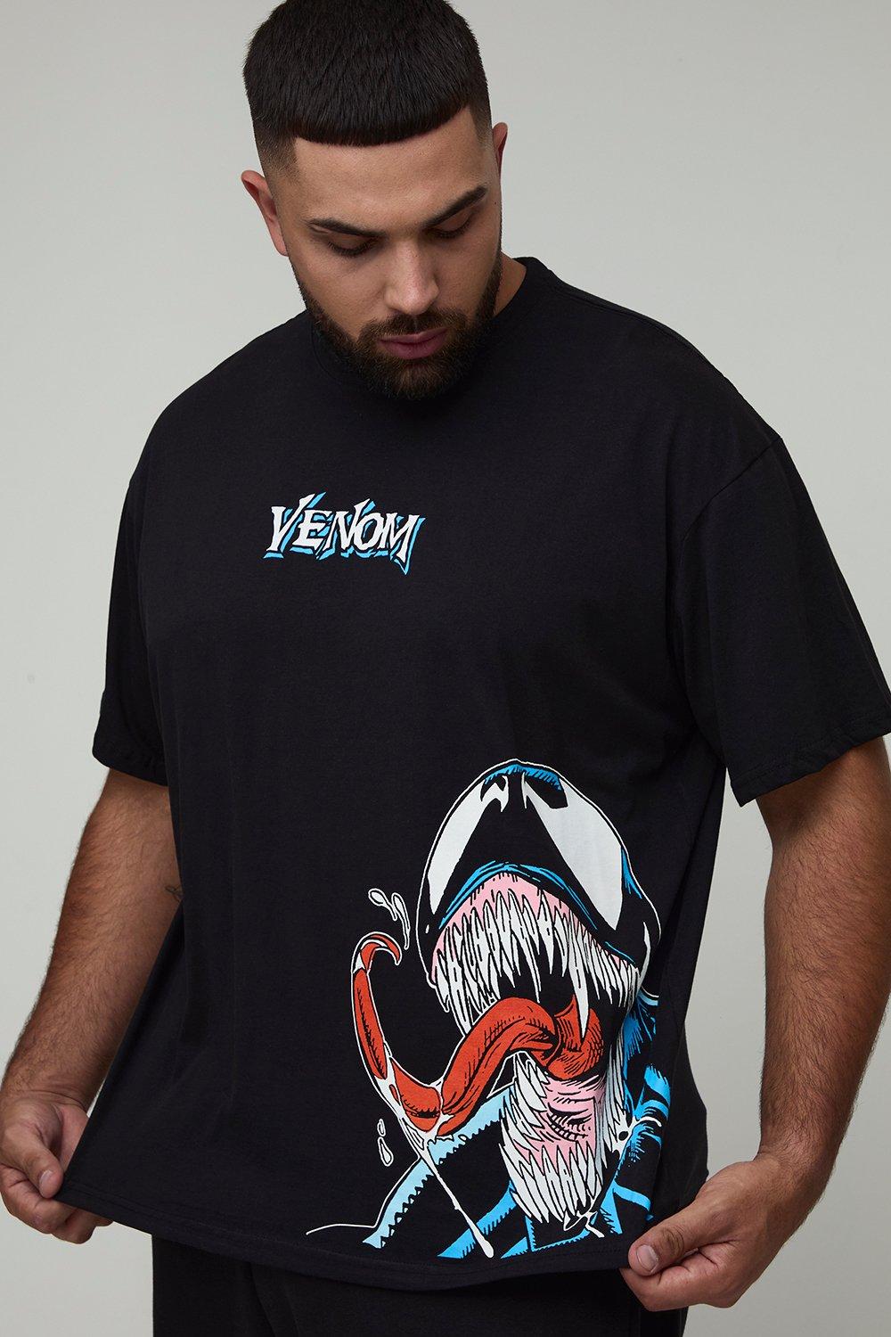 Mens Black Plus Oversized Marvel Venom License Print T-Shirt, Black