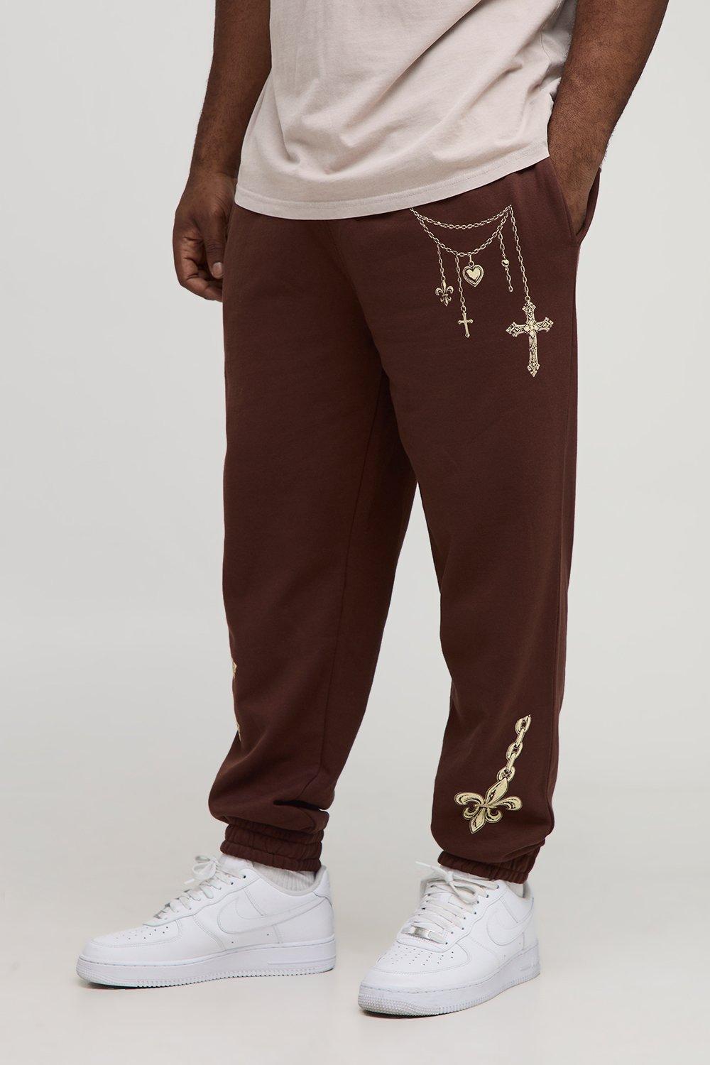 Image of Plus Regular Fit Chain Print Jogger, Brown