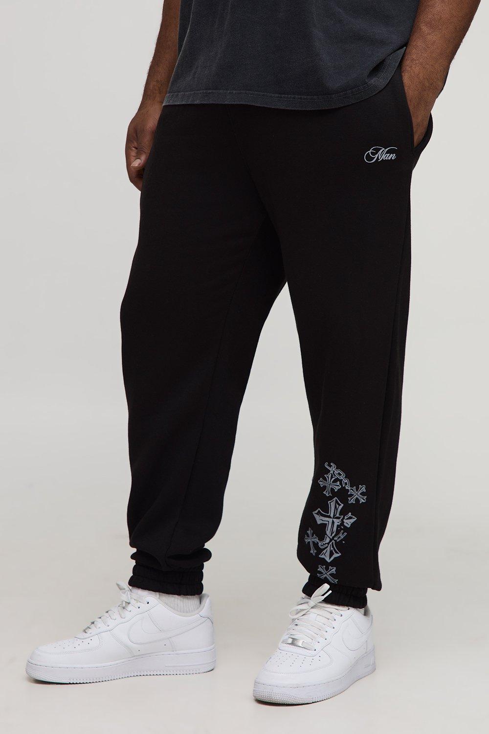 Image of Plus Regular Fit Split Hem Cross Print Jogger, Nero