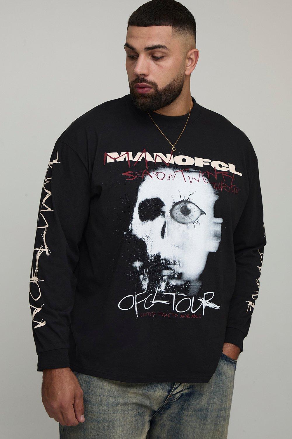 Image of Plus Oversized Extended Neck Gothic OFCL TOUR Print Long-sleeve T-Shirt, Nero