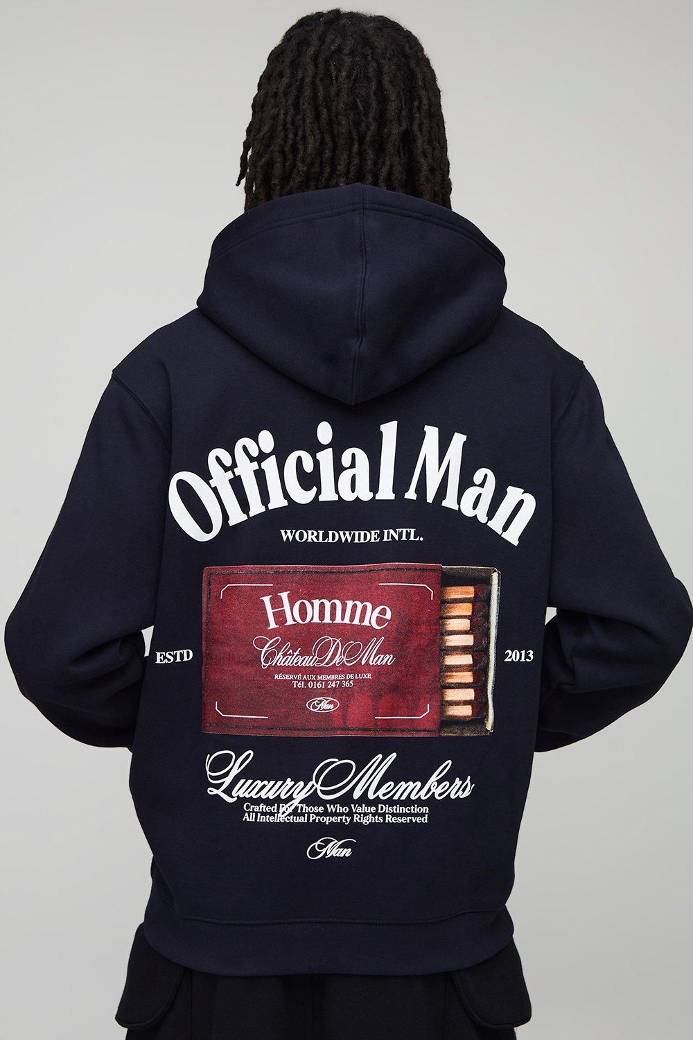 Image of Navy Relaxed Fit Match Box Graphic Printed Hoodie, Navy